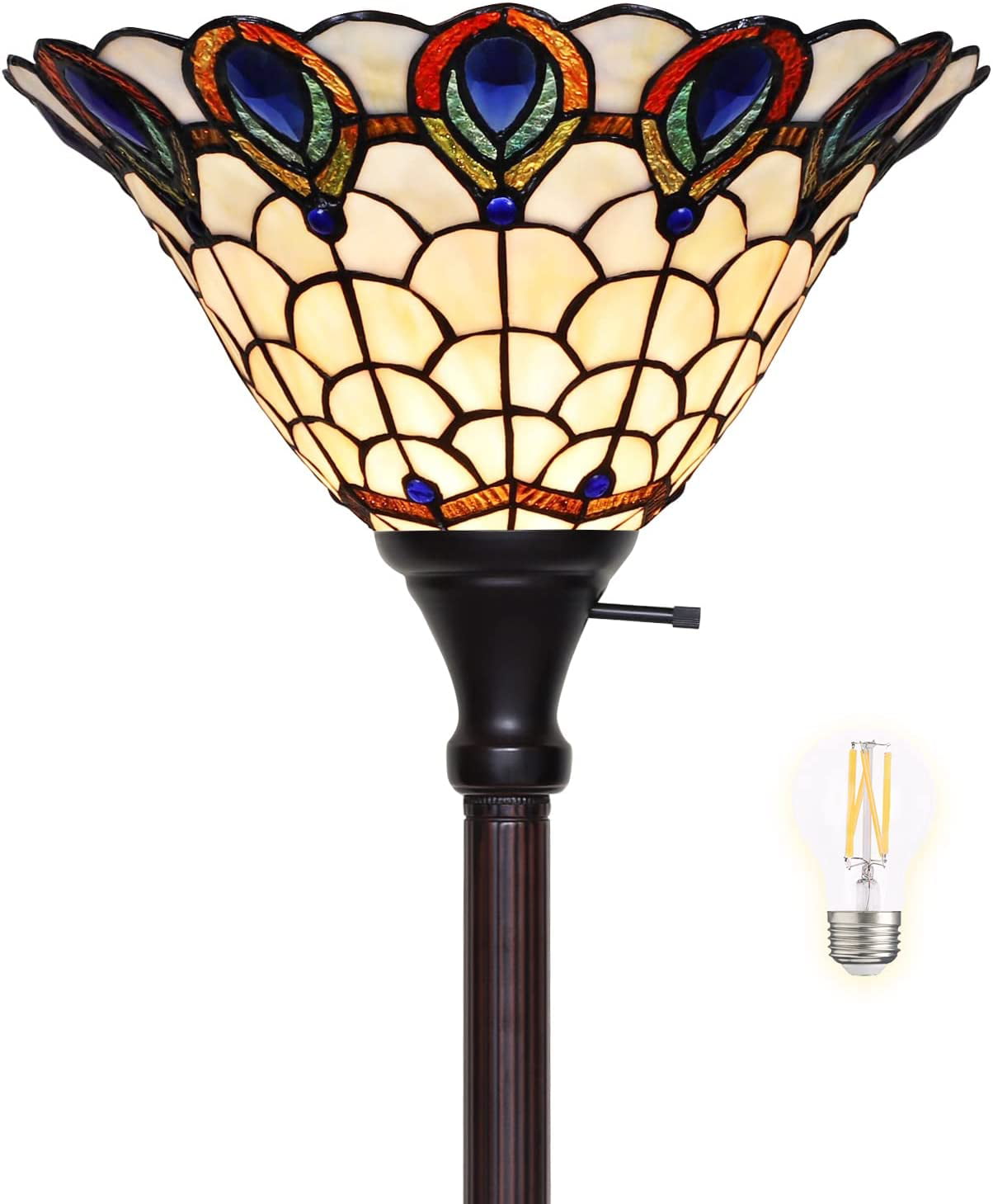 SHADY  Lamp Floor Lamp Stained Glass Peafowl Bedside Lamp Reading Desk Light for Bedroom Living Room 71\u201DTall 1 PCS LED Bulb(2700K E26) Included Unique Gifts