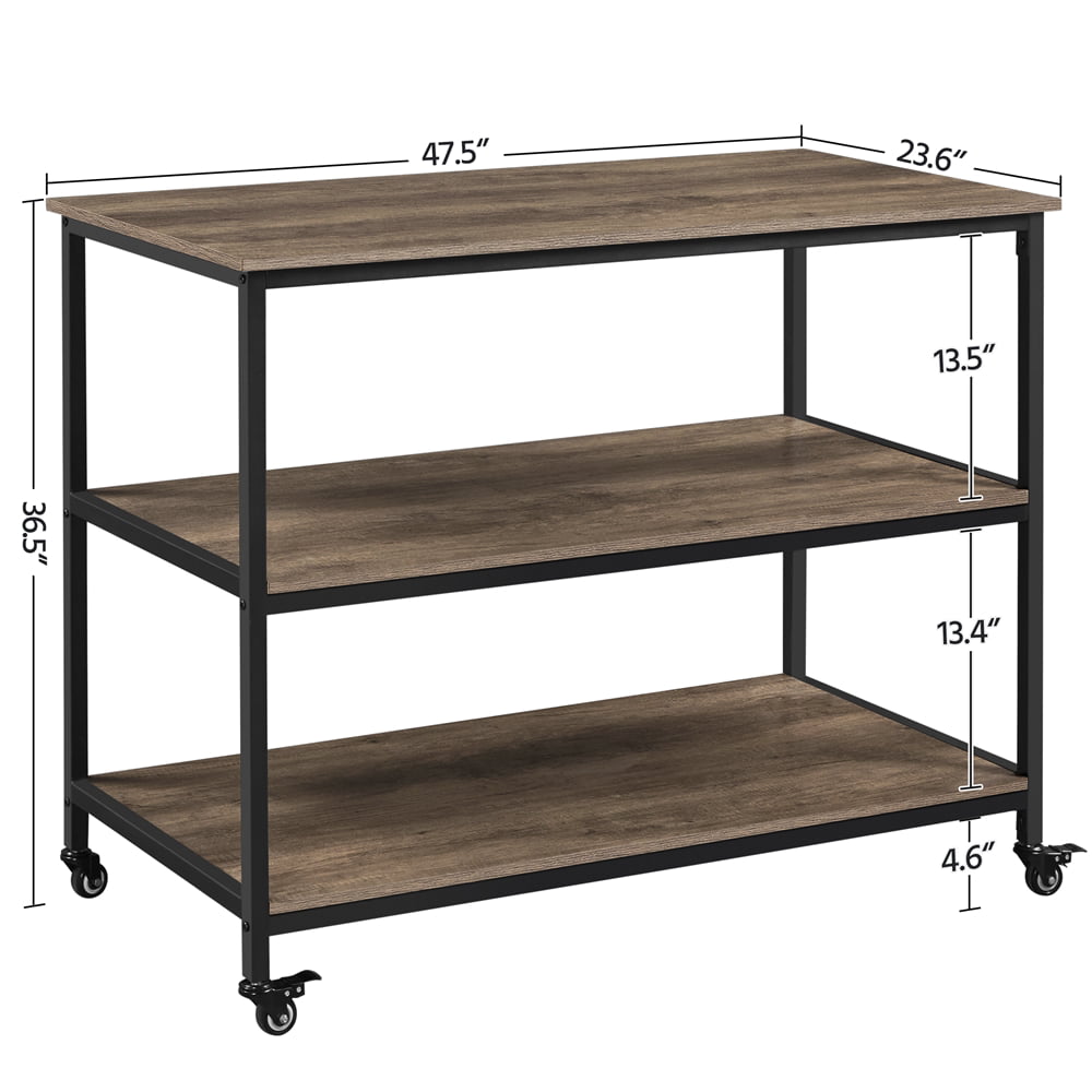 Alden Design Rolling Kitchen Cart with 3 Shelves， Taupe Wood