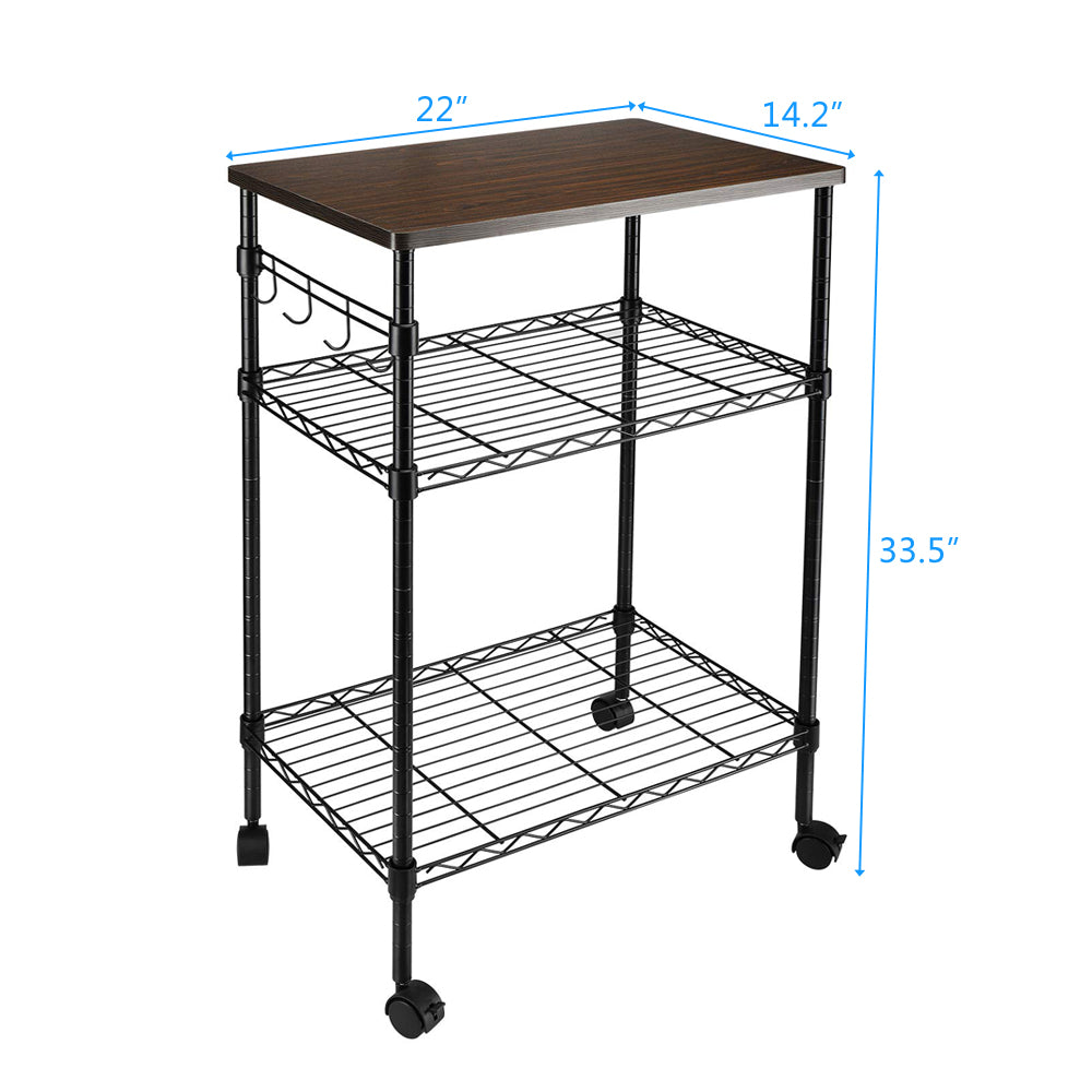 3-Tier Kitchen Utility Cart Wheels with Locking Casters Black