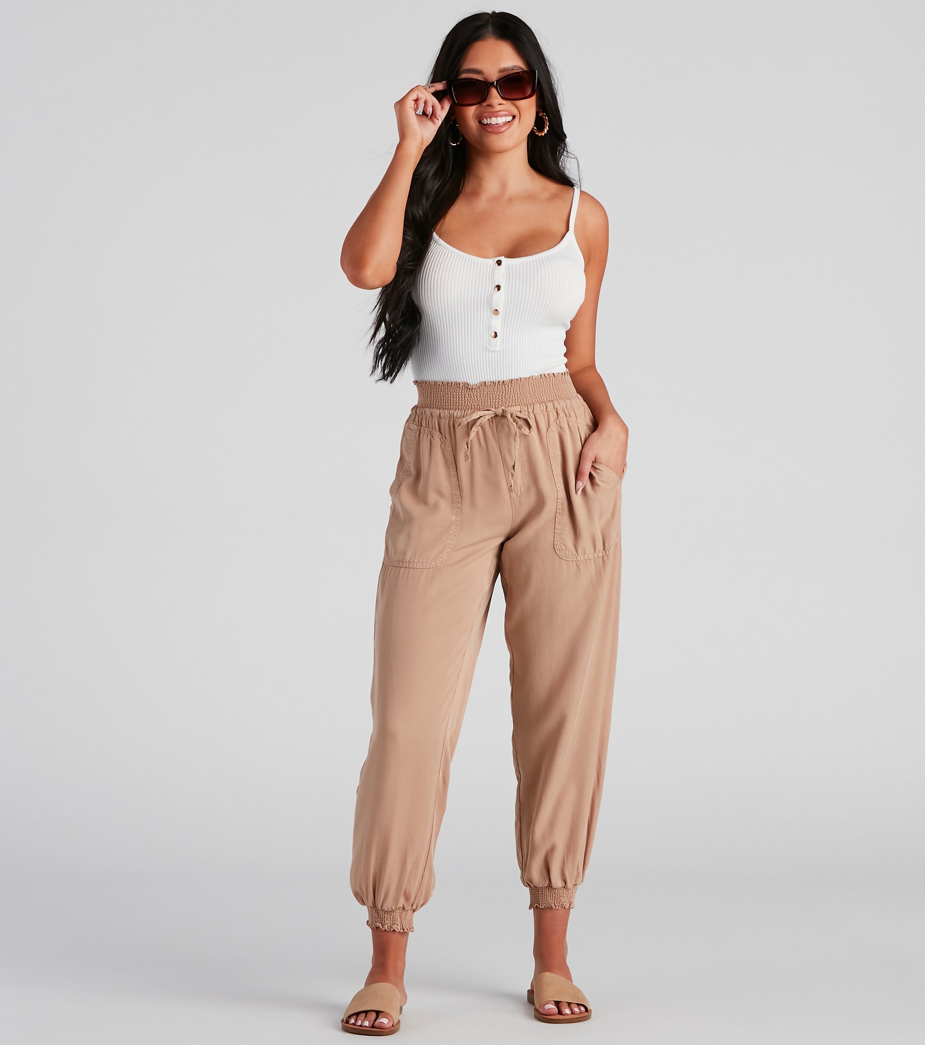 Coffee Break Smock Tie Waist Joggers