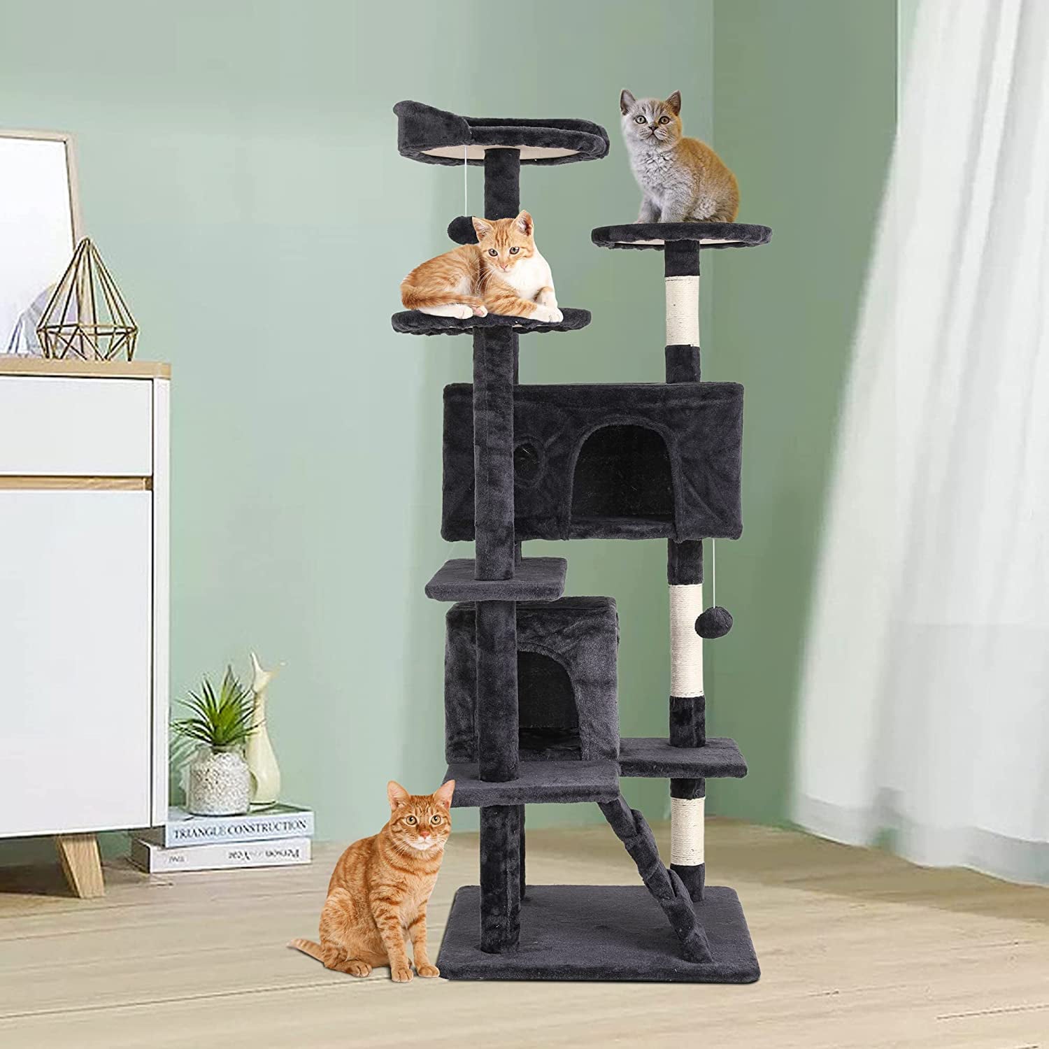 BestPet 54in Cat Tree Tower with Cat Scratching Posts Stand House Cat Condo with Funny Toys(54in，Dark Gray)
