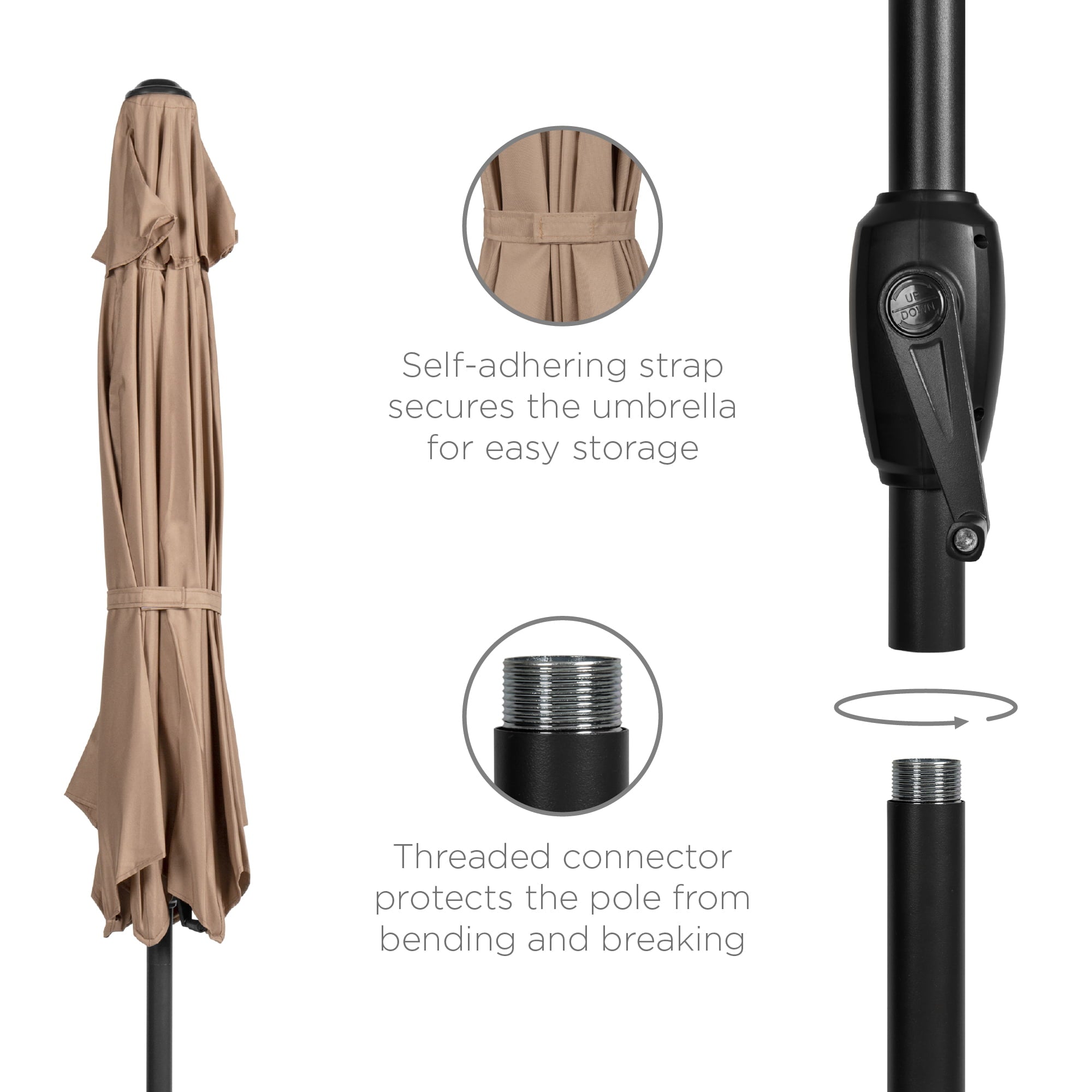 Best Choice Products 7.5ft Heavy-Duty Outdoor Market Patio Umbrella w/ Push Button Tilt, Easy Crank Lift, Tan