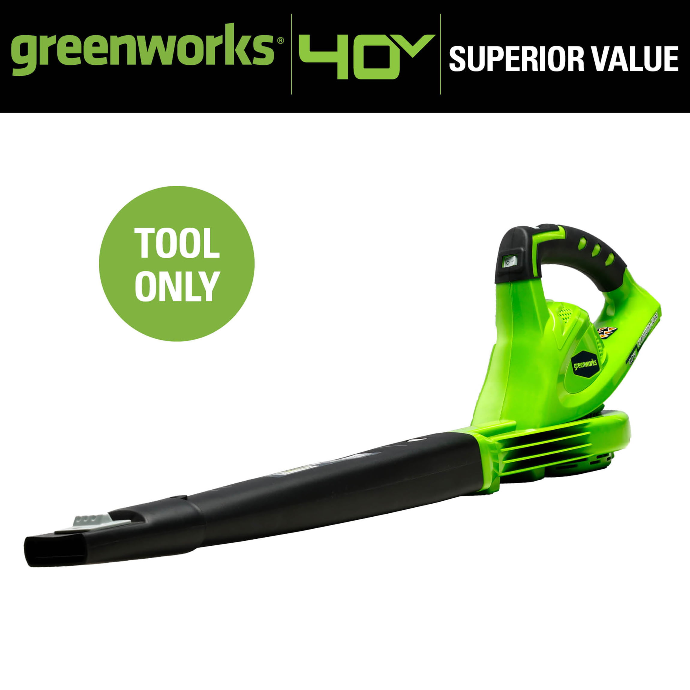 Greenworks 40V 135 CFM Cordless Leaf Blower/Sweeper， Battery Not Included， 24282