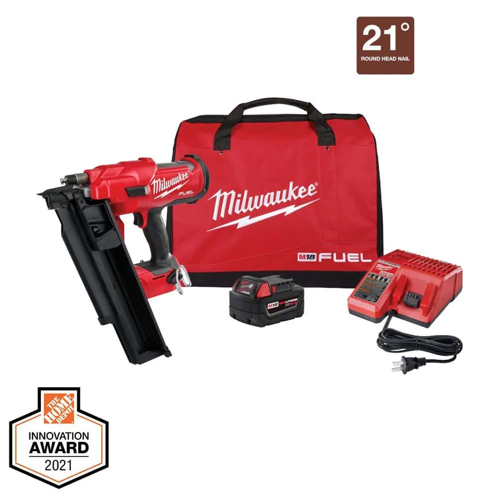 Milwaukee M18 FUEL 3-1/2 in. 18-Volt 21 Deg. Lithium-Ion Brushless Cordless Framing Nailer Kit with 5.0 Ah Battery, Charger, Bag 2744-21