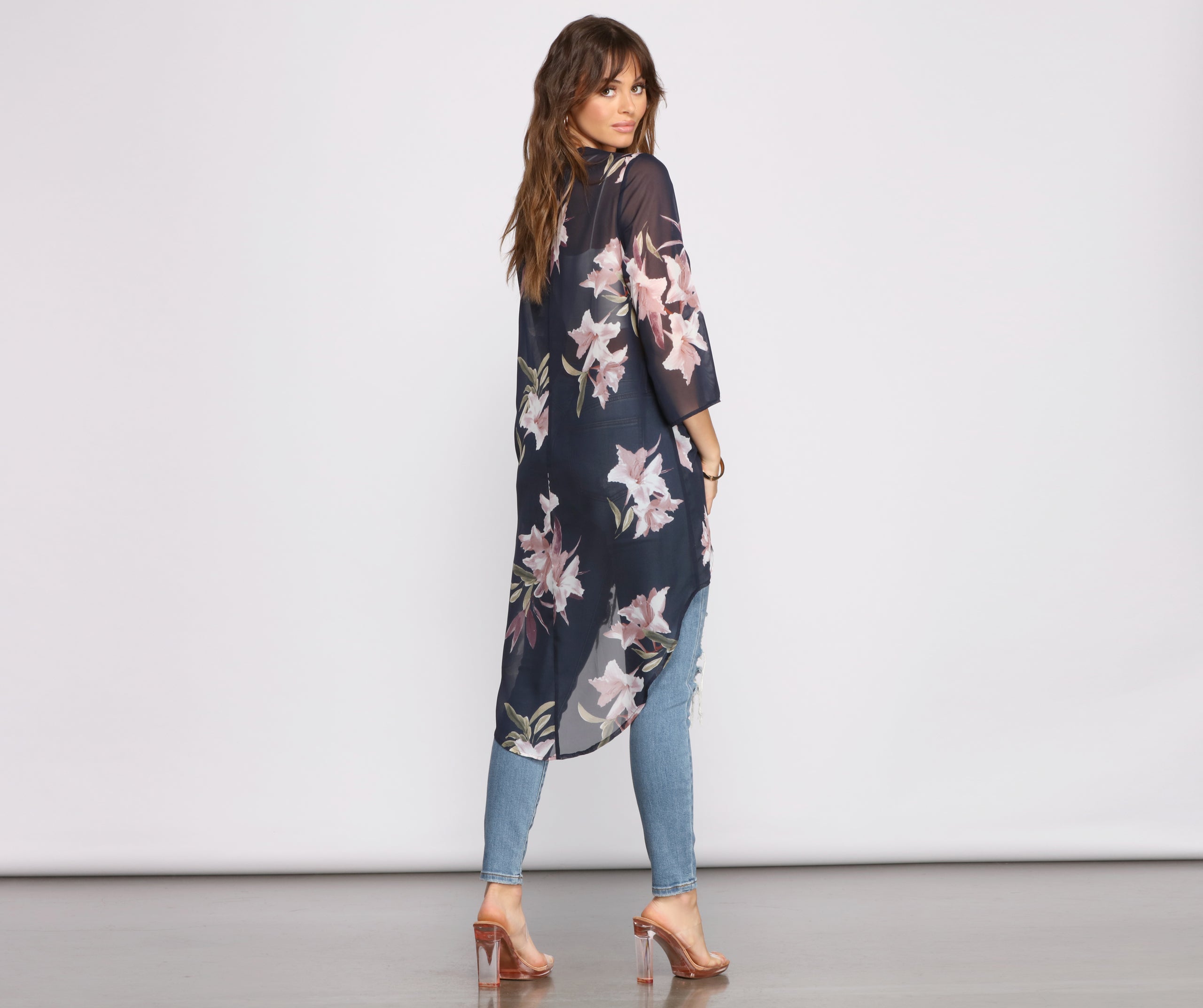 Floral Passion Chiffon High Low Kimono