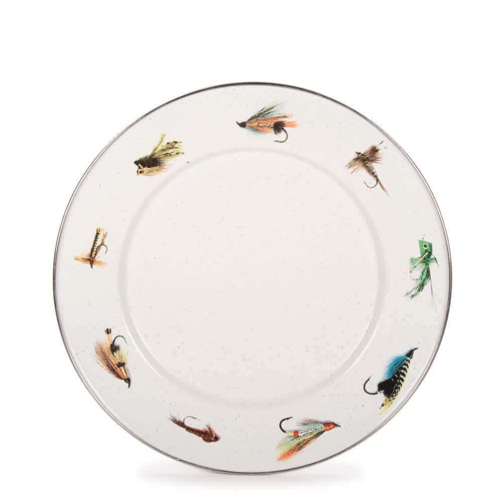 Golden Rabbit Fishing Fly 10.5 in. Enamelware Round Dinner Plates (Set of 4) FF07S4