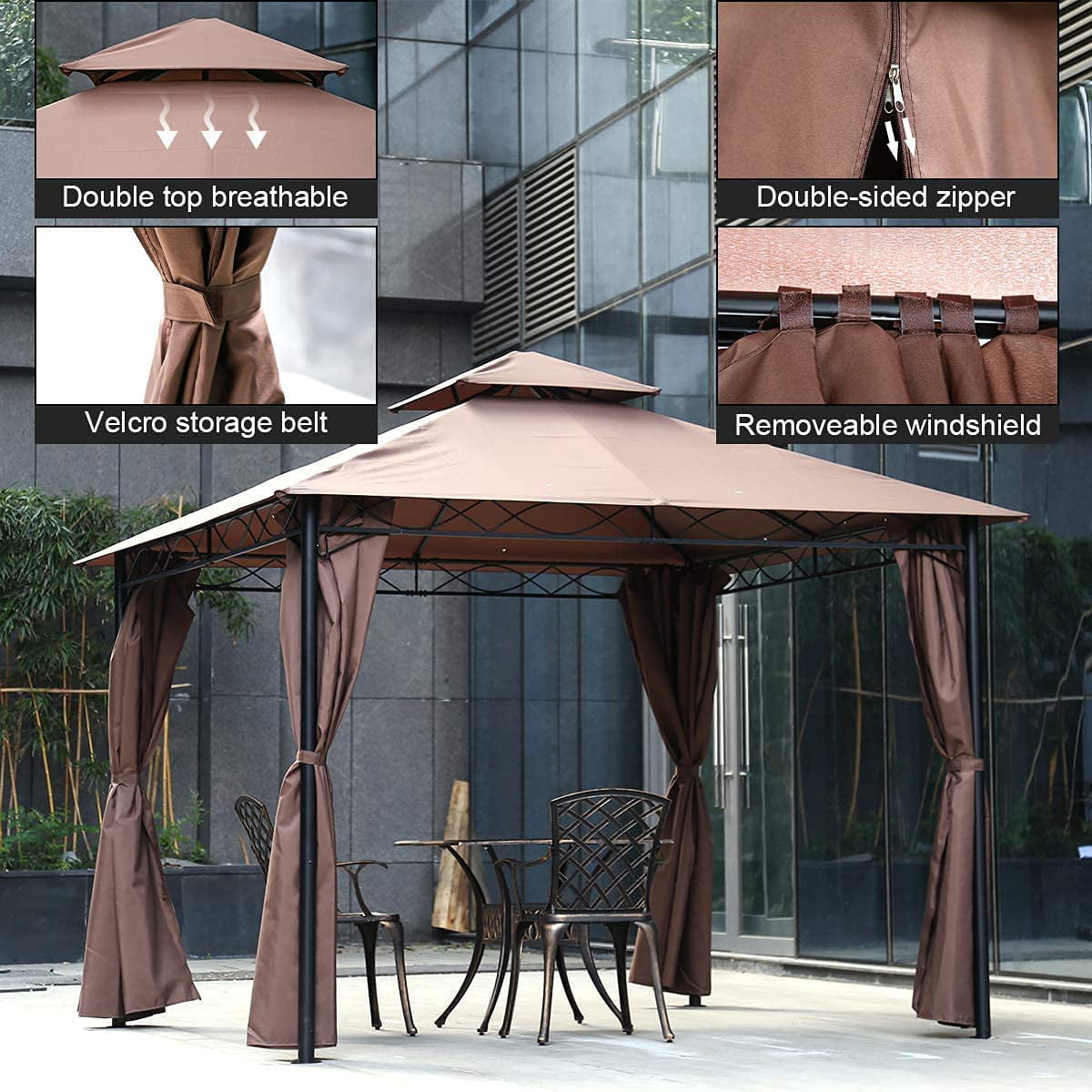 10’x13’ Square Gazebo Canopy Tent with Frame and Fabric, Heavy Duty Patio Outdoor Canopy Tent,Waterproof Outdoor Tents for Backyard Double Roof Vented Gazebo Canopy Tent For BBQ,Family Activity, Party