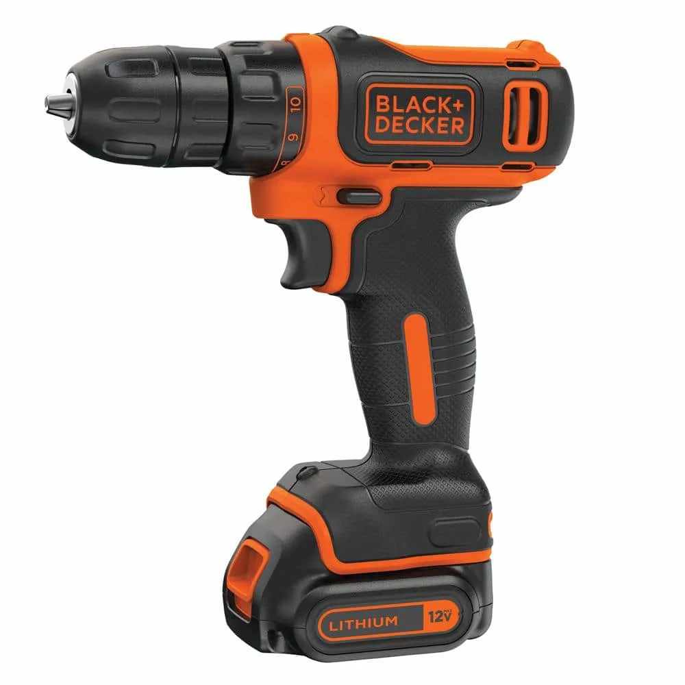 BLACK+DECKER 12V MAX Lithium-Ion Cordless 3/8 in. Drill with Battery 1.5Ah and Charger BDCDD12C