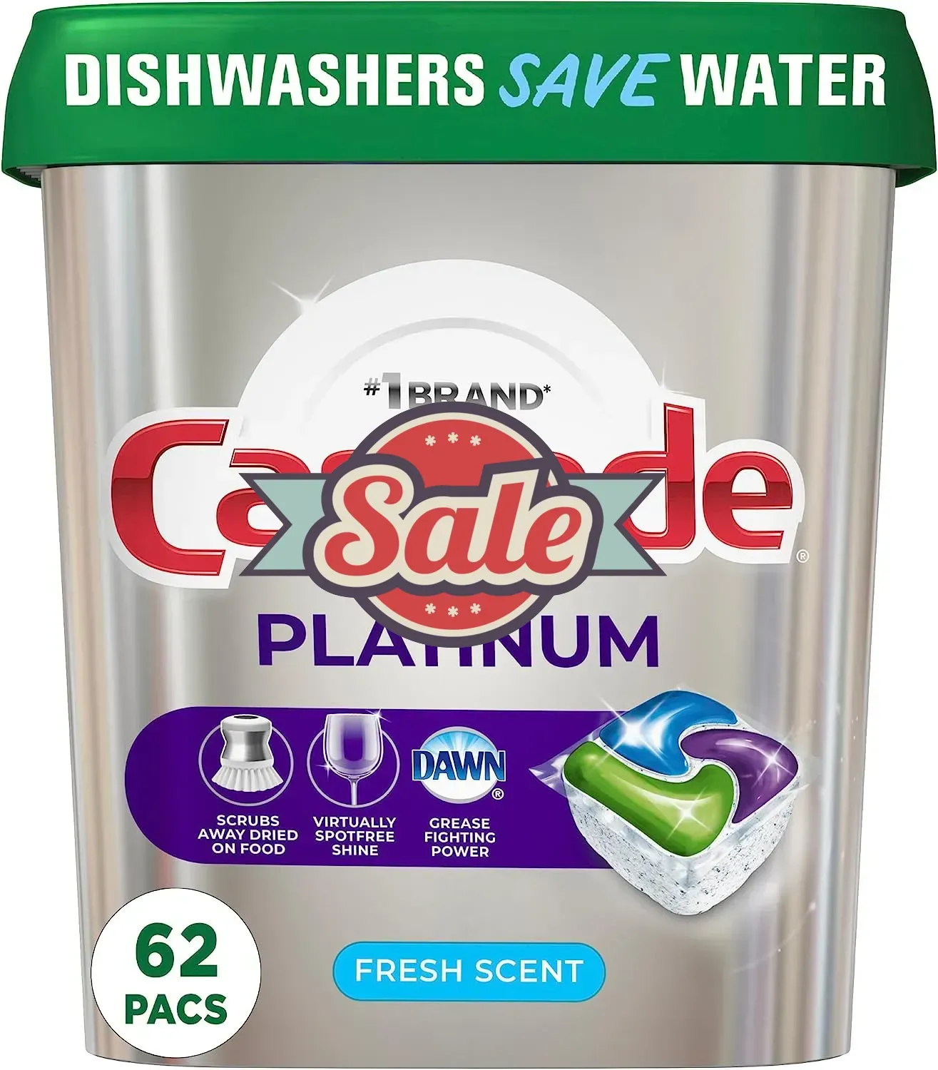 Platinum Dishwasher Pods, Dishwasher Detergent, Dishwasher Pod, Dishwasher Soap Pods, Actionpacs with Dishwasher Cleaner and Deodorizer Action, Fresh, 62 Count of Dish Detegent Pods