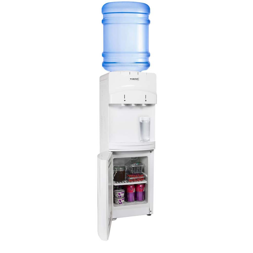 IGLOO IGLWCRFTL353CRHWH Cold and Hot Top Loading Water Dispenser with Refrigerator