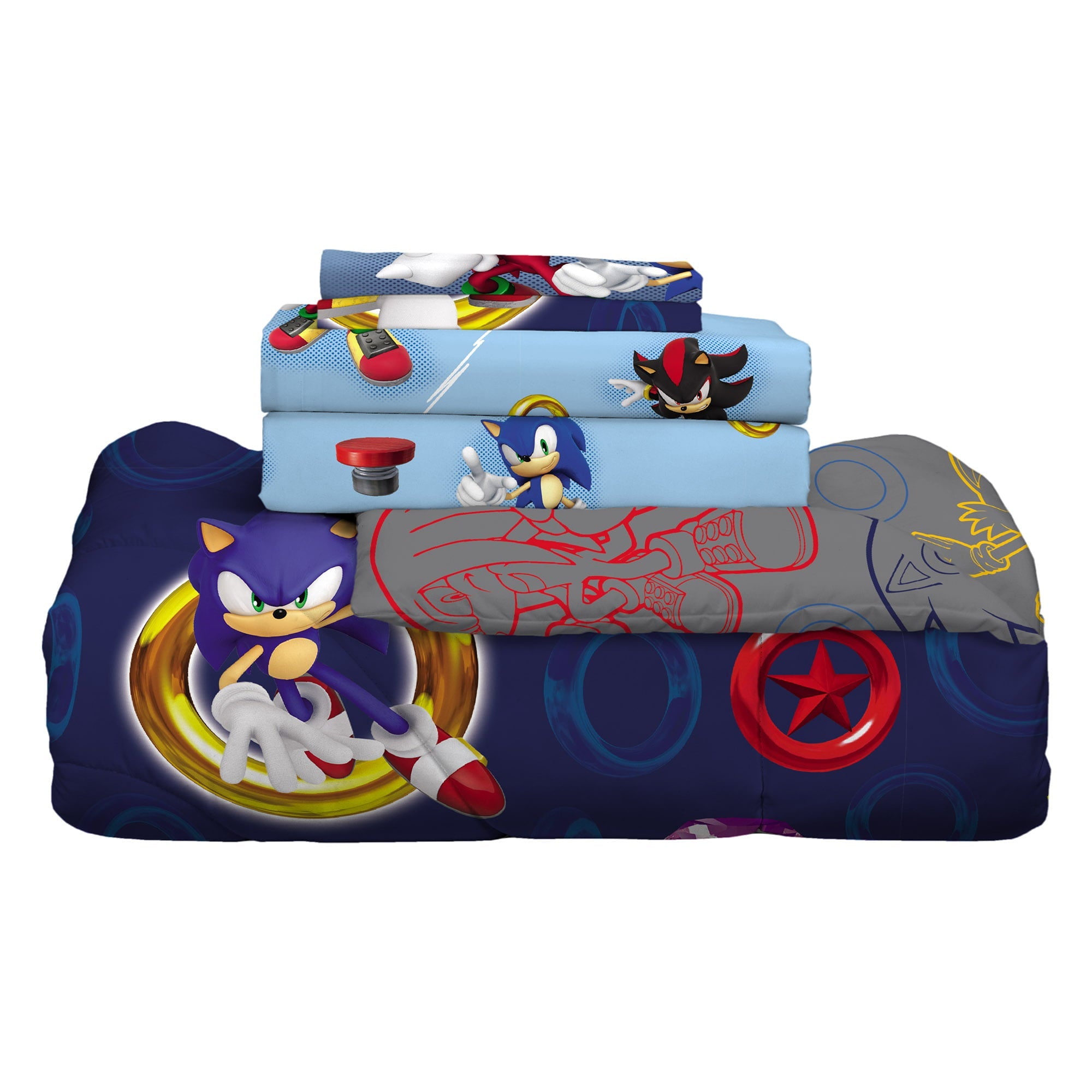 Sonic the Hedgehog Kids Twin Bed in a Bag, Gaming Bedding, Comforter Sheets and Sham, Blue
