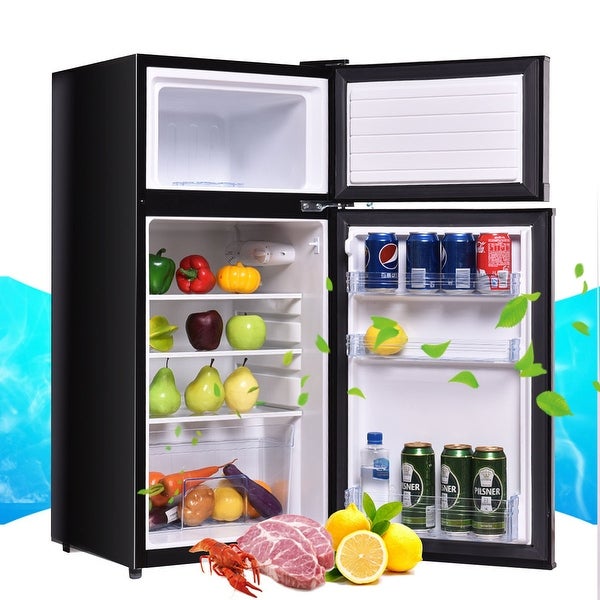 Costway 2 Doors 3.4 cu ft. Unit Compact Mini Refrigerator Freezer - - 15919126