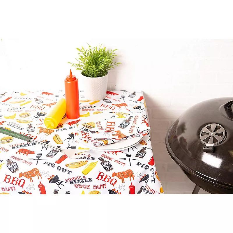 120 White and Yellow Barbeque Themed Rectangular Outdoor Tablecloth