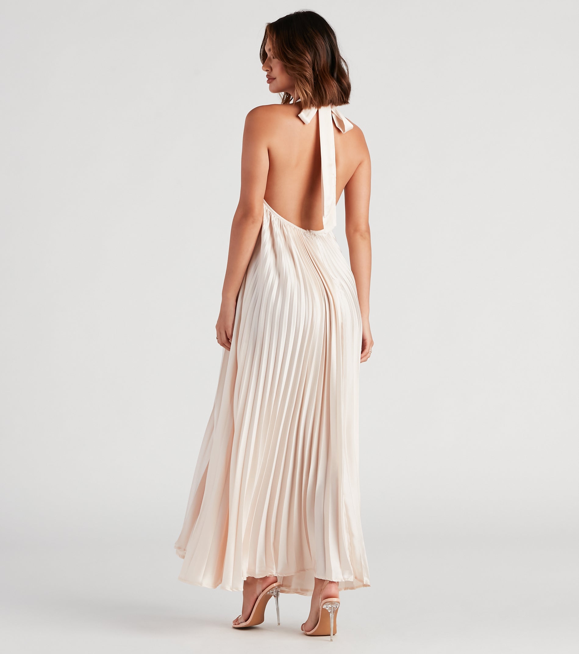 Kacey Formal Halter Pleated Long Dress