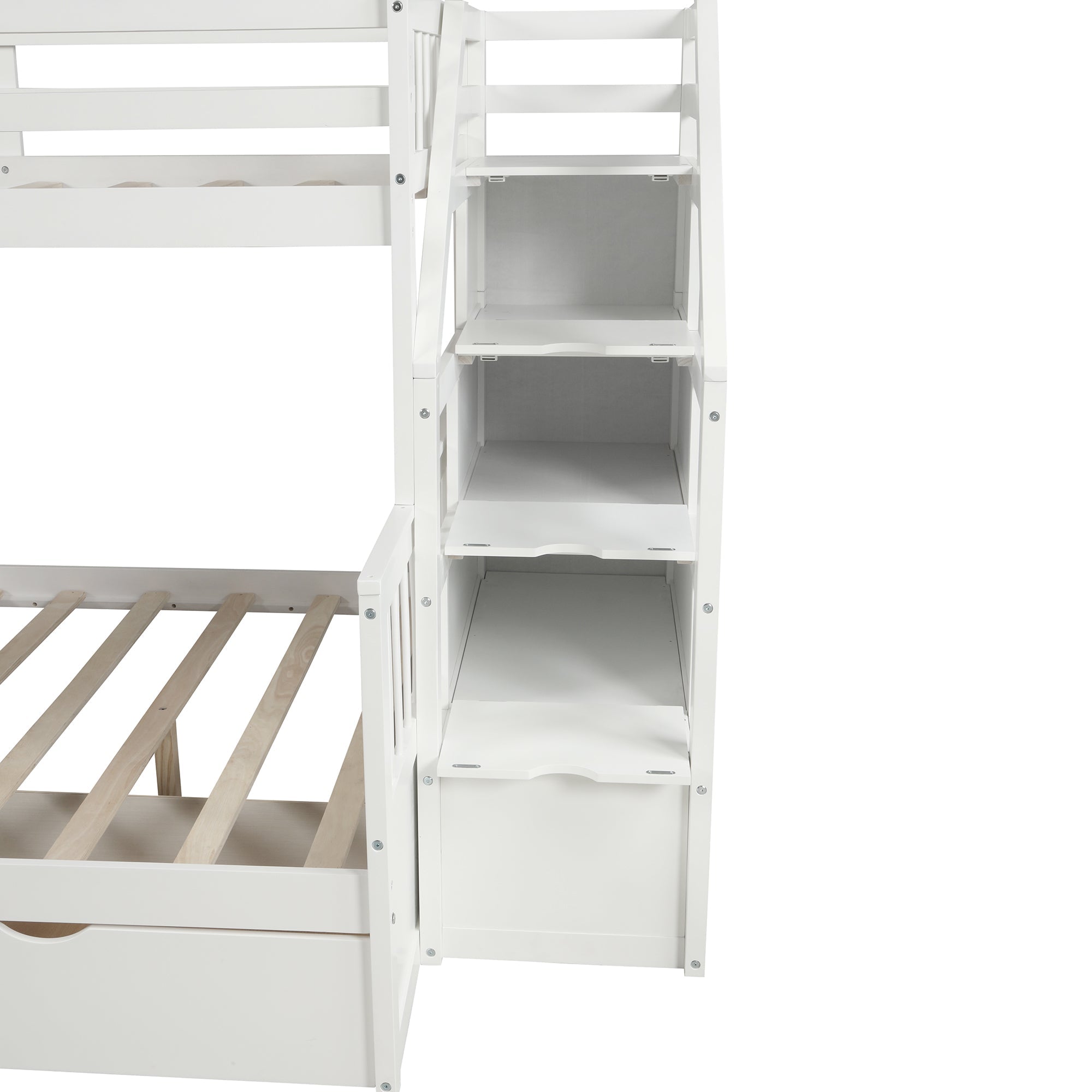 Bellemave Twin Over Full Bunk Bed with Stairs and Slide, Solid Wood Bunk Bed Frame with Storage Drawers for Kids Boys Girls Teens （White)