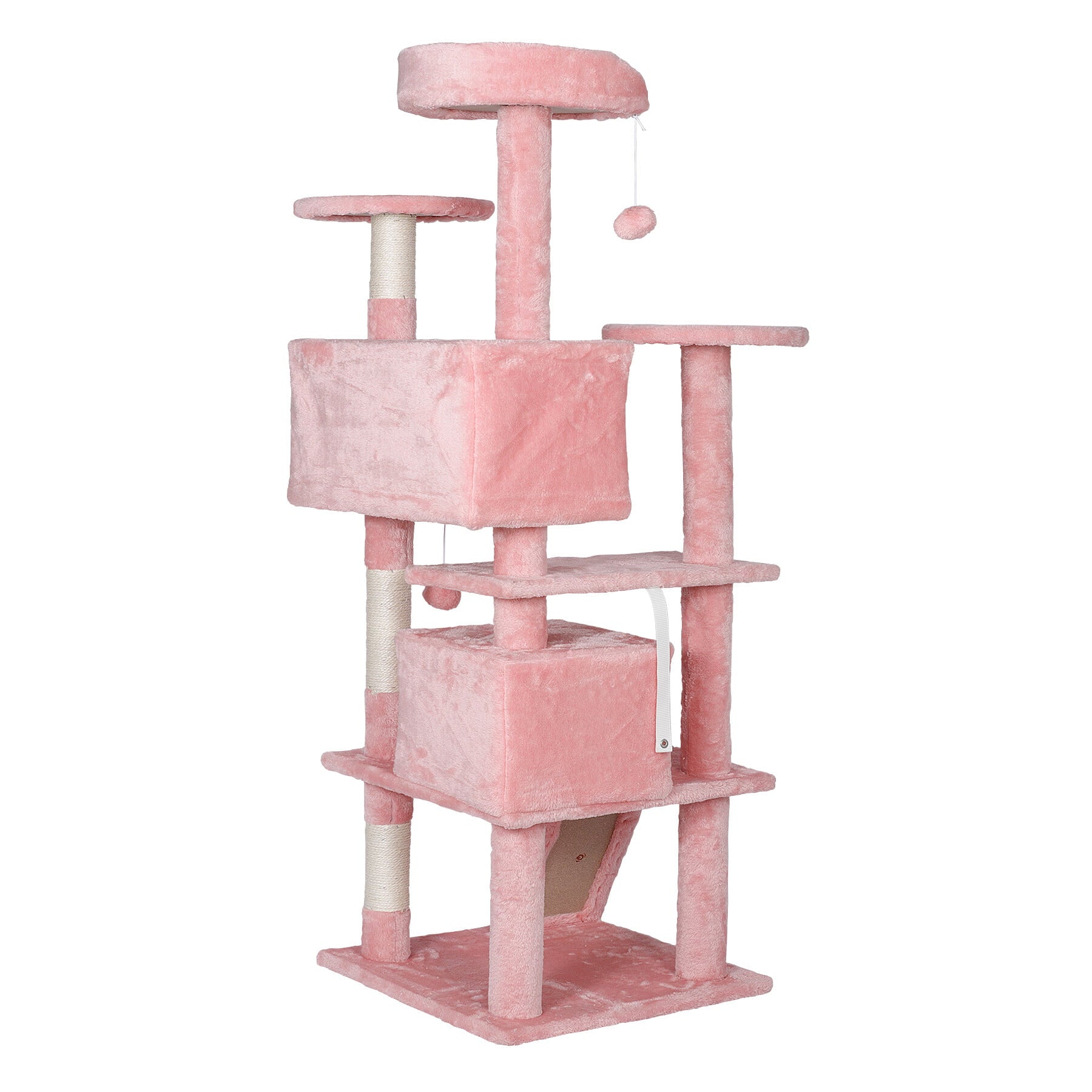 ZENSTYLE 55-in H Cat Tree and Condo Scratching Post Tower， Pink