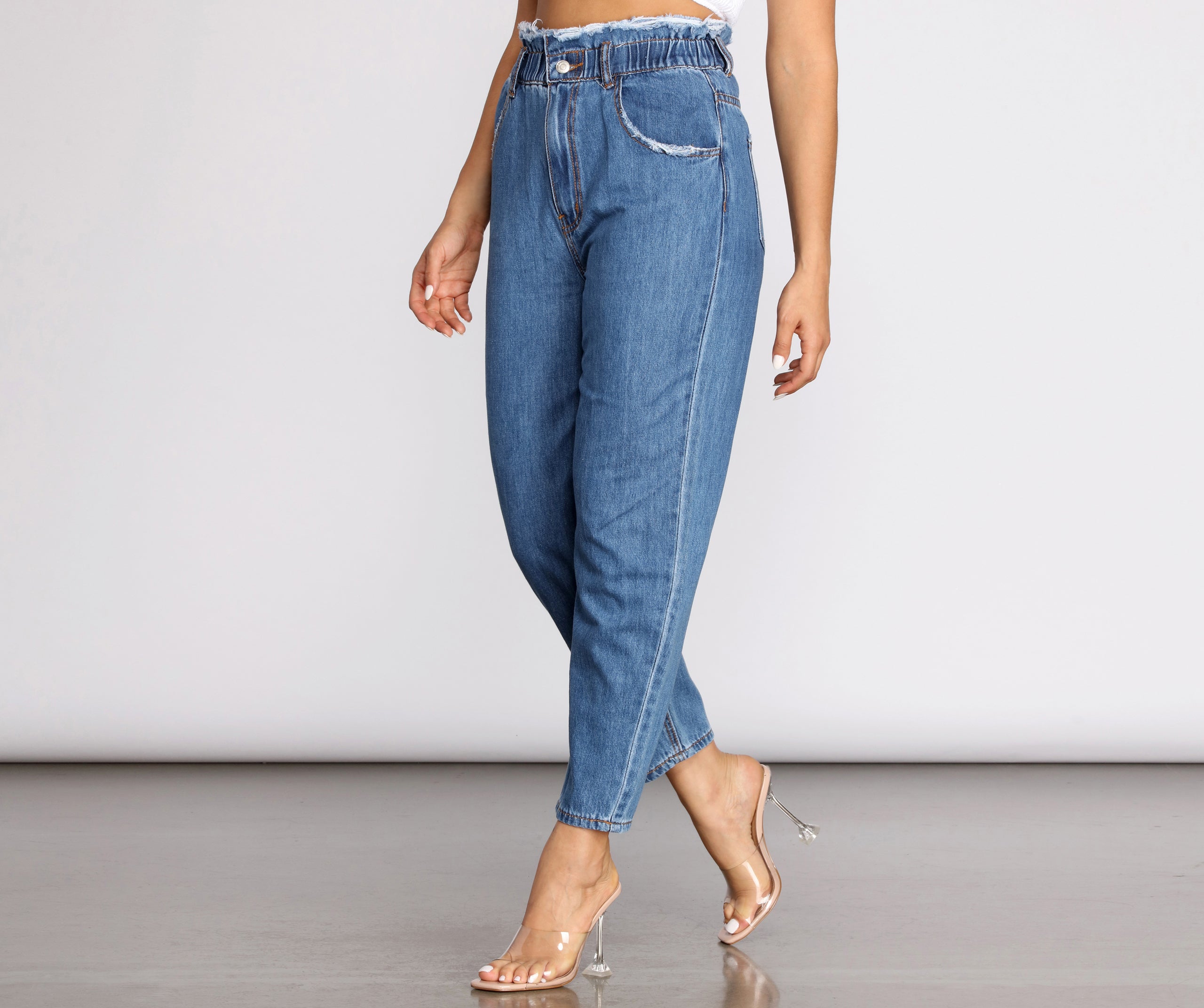 High Rise Paper Bag Waist Denim Pants