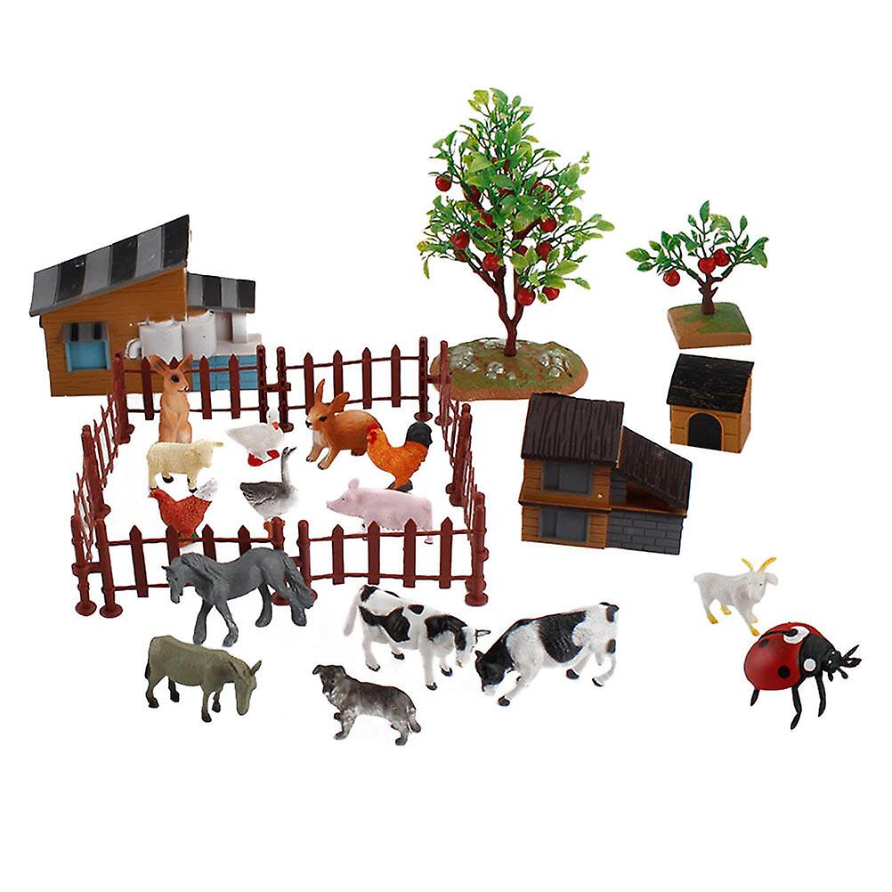 1 Set/28pcs Mini Farm Animal Figurine Toys Creative Mini Farmhouse Model Toys