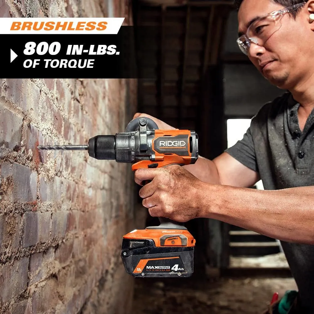 RIDGID 18V Brushless Cordless 2-Tool Combo Kit with Hammer Drill, Impact Driver, (2) Batteries, Charger, and Bag R9208