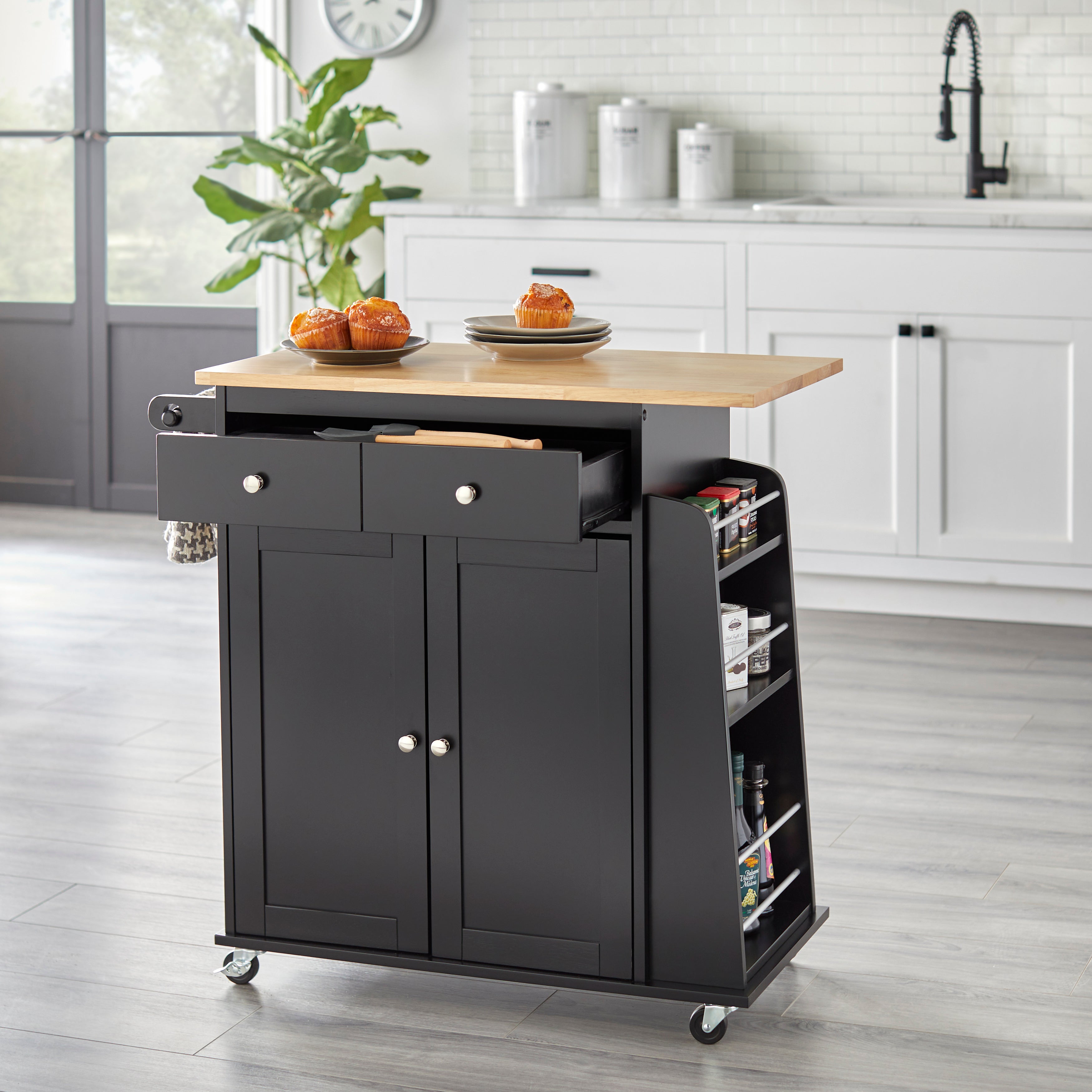 TMS Sonoma Wood Composite Kitchen Cart， Black