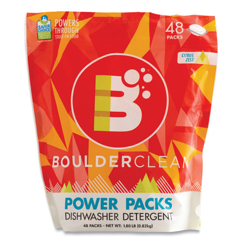 Boulder Clean Dishwasher Detergent Power Packs | Citrus Zest， 48 Tab Pouch， 6