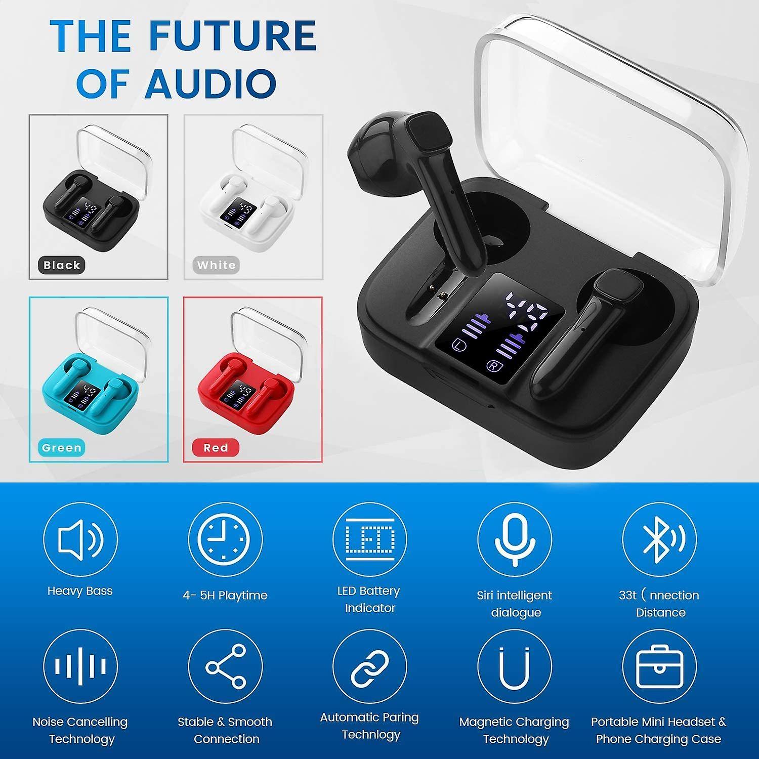 Bluetooth headphones， wireless headphones with stereo sound， Bluetooth 5.0 headset， wireless in ear earphones with microphone and mini portable charging case(black)