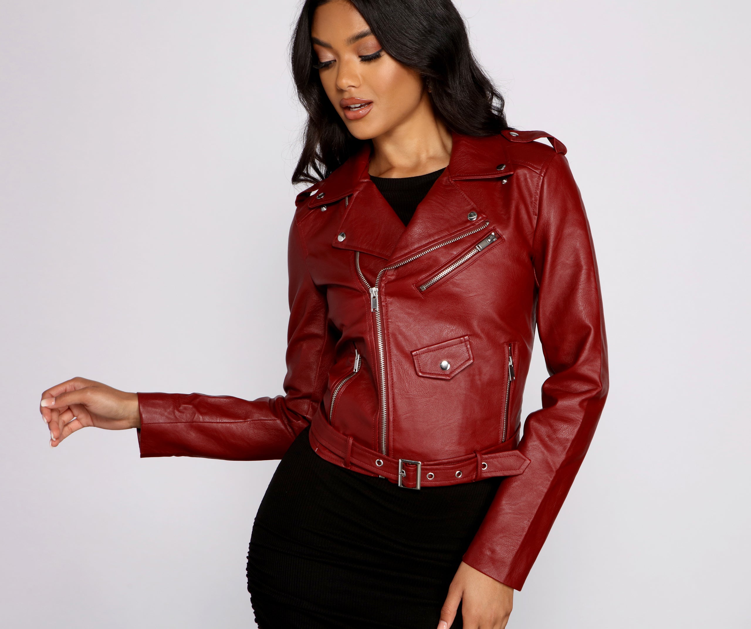 Belted Baddie Faux Leather Moto Jacket