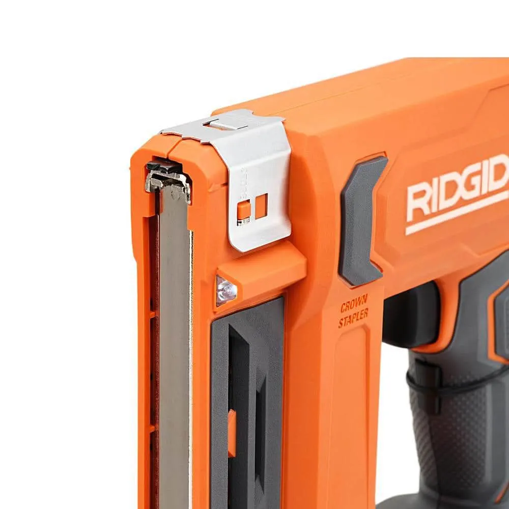 RIDGID 18V Cordless 3/8 in. Crown Stapler Kit with 2.0 Ah Battery and Charger R09897KN