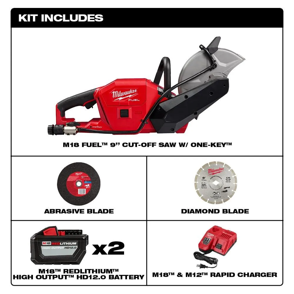 Milwaukee M18 FUEL ONE-KEY 18V Lithium-Ion Brushless Cordless 9 in. Cut Off Saw Kit W/(2) 12.0Ah Batteries & Rapid Charger 2786-22HD