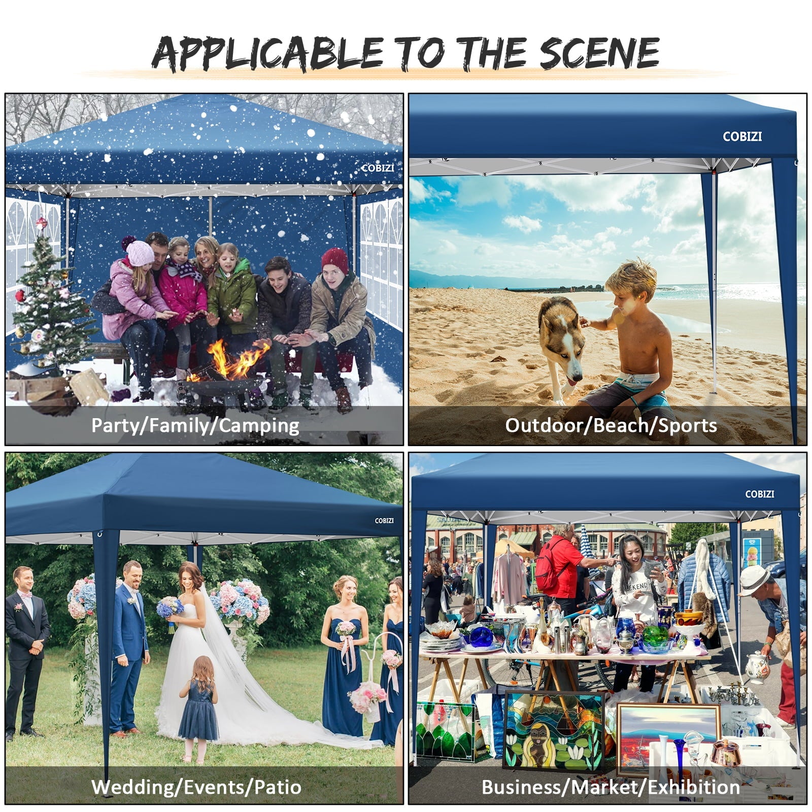 10 x 10ft Pop Up Canopy Tent Instant Outdoor Party Canopy Straight Leg Commercial Gazebo Tent Shelter with 4 Removable Sidewalls and Carrying Bag, Blue