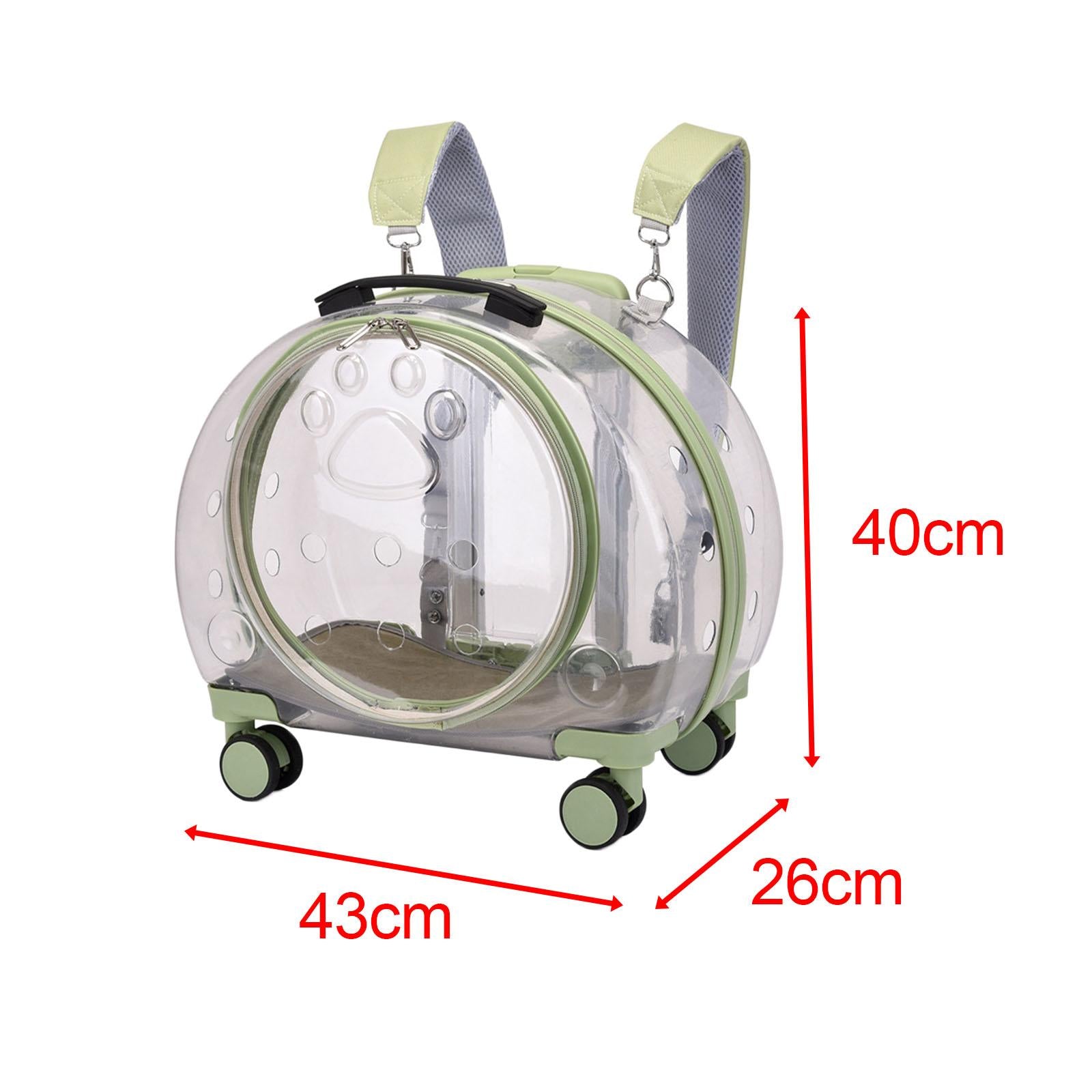 Kitten Bag, Backpack Telescopic Pull Rod Lightweight with Wheels Luggage Handbag Pet Trolley Case for Small Dogs Outgoing Cats Fishing Kitten Fully Clear and Green