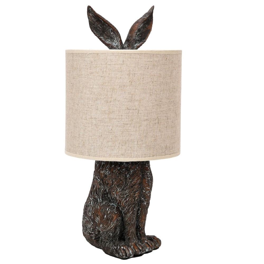 Britalia BRHE1665 Brown Hiding Hare Sculpture Vintage Table Lamp with Beige Drum Shade 43cm