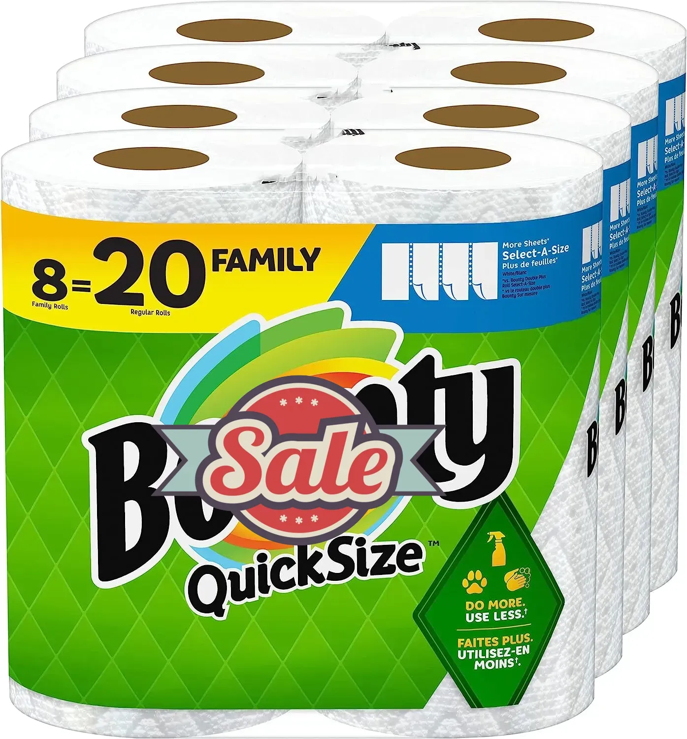 Quick Size Paper Towels, White, 8 Family Rolls = 20 Regular Rolls