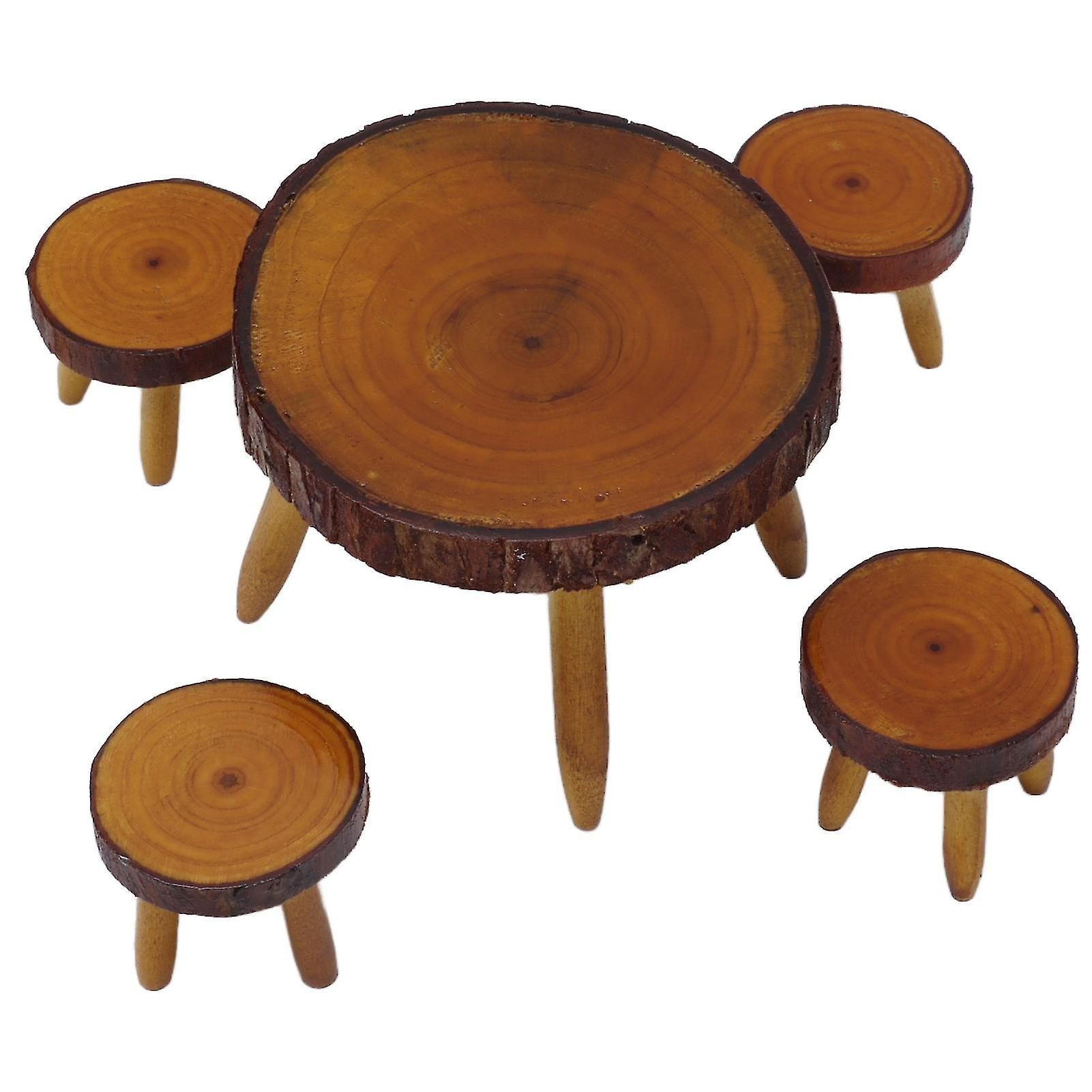 Dollhouse Wood Round Dining Table Chair Mini Miniature Dollhouse Furniture Furnishings Accessories
