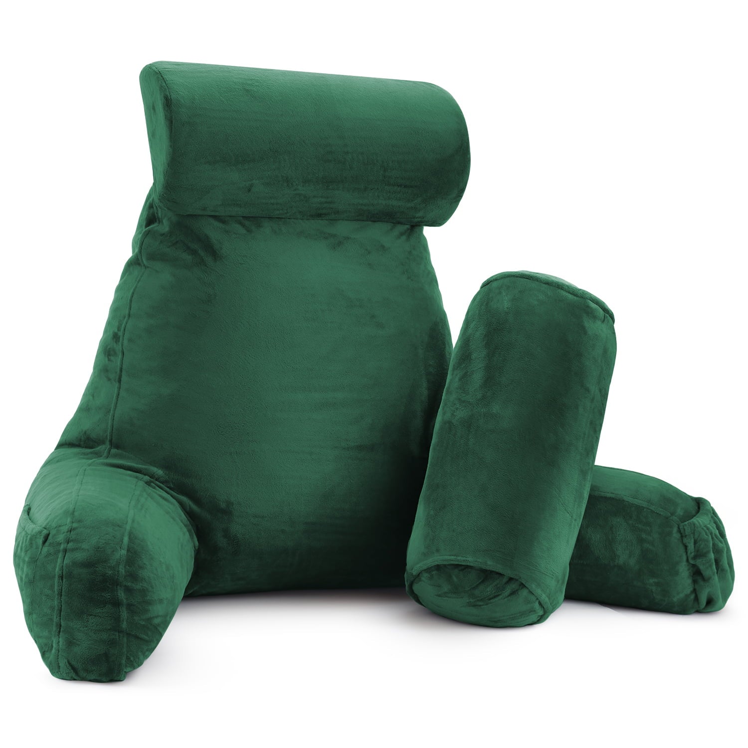 Nestl Reading Pillow, Extra Large Bed Rest Pillow with Arms – Premium Shredded Memory Foam TV Pillow, Detachable Neck Roll & Lumbar Support Pillow - Hunter Green