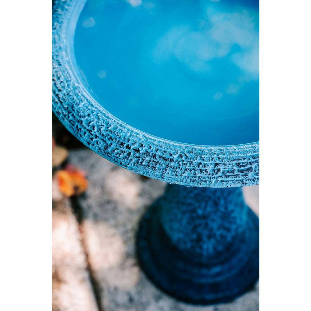 XBRAND 23.6 in. Tall Blue Fiber Stone Glazed Birdbaths with Tall Round Pedestal and Base (Set of 2) GE2420BBBL-2
