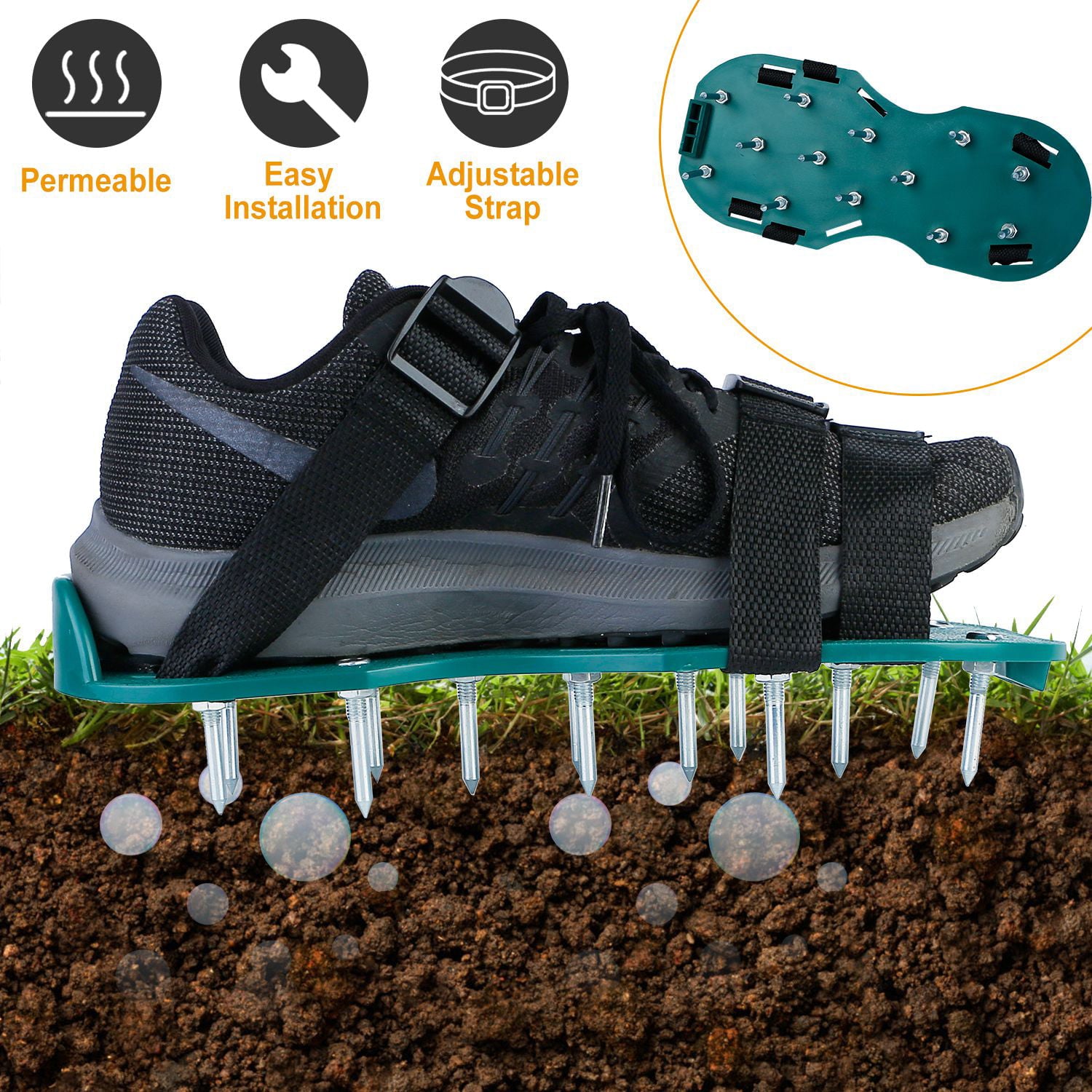 iMounTEK 1Pair Lawn Aerator Shoes Grass Aerating Spike Sandal Heavy Duty Aerator Shoes w/ Adjustable Straps for Lawn Garden