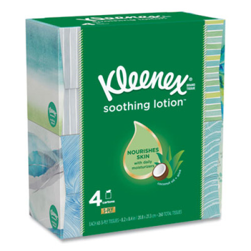 Kleenex Lotion Facial Tissue， 2-Ply， White， 65 Sheets/Box， 4 Boxes/Pack (50174)