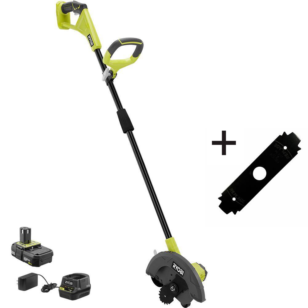 RYOBI ONE+ 18V Cordless Battery Edger with Extra Edger Blade， 2.0 Ah Battery and Charger