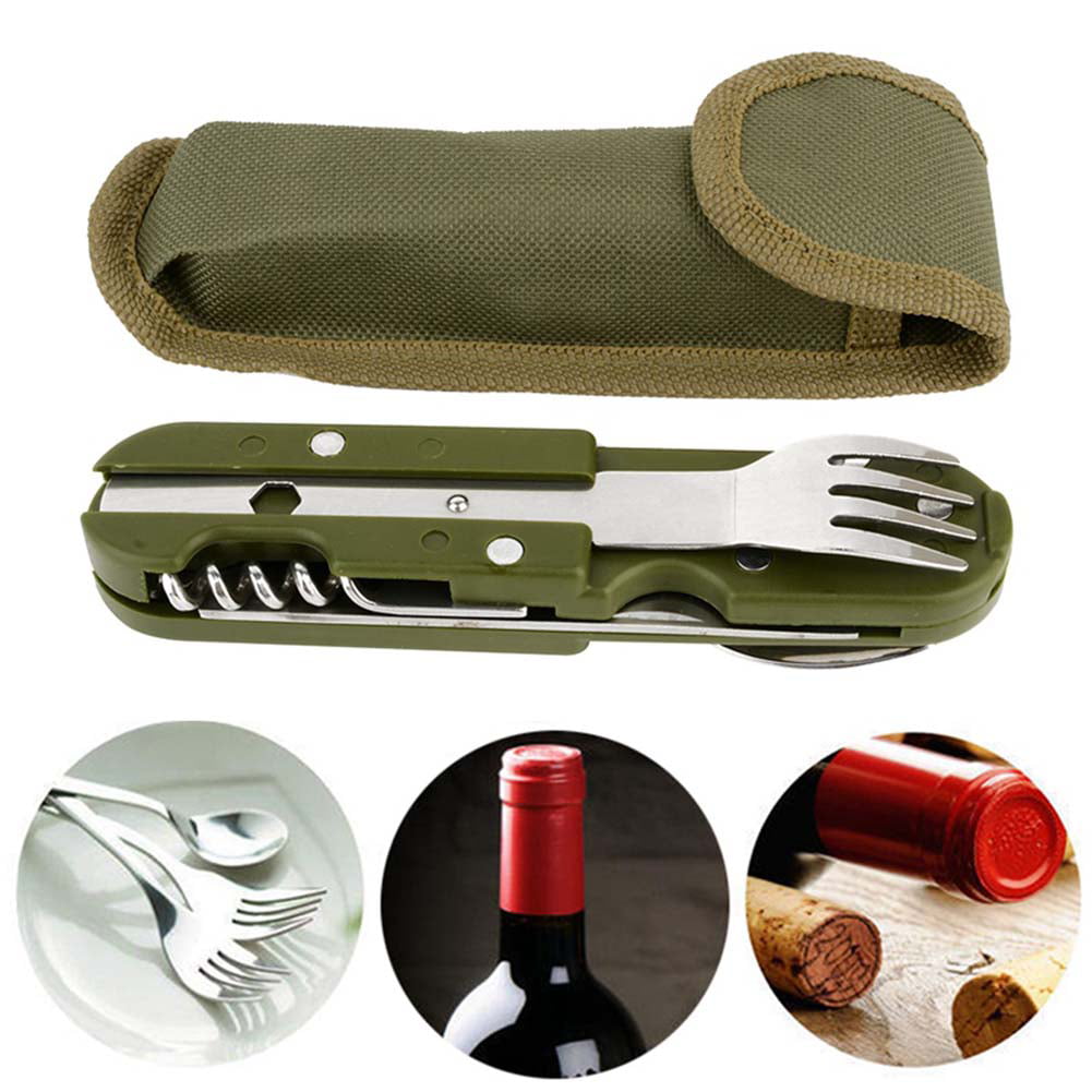 Outdoor Foldable Tableware Spoon Multi-function Hiking Camp Utensil Reusable Picnic Gear Stainless Steel Travel Dinnerware Set