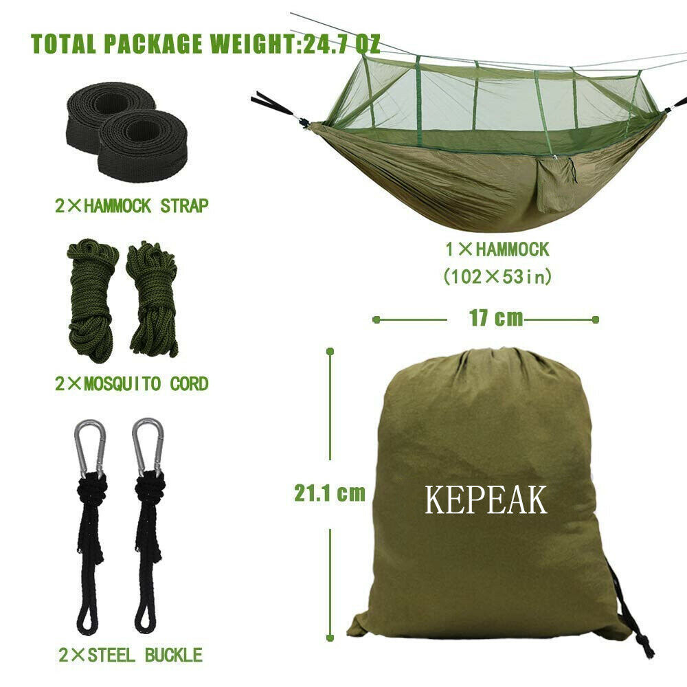 660lbs Double Camping Hammock with Removable Mosquito Net Portable Parachute Nylon Hammock Jungle Explorer Double Bug Net Camping Hammock for Hiking ing Beach Backyard Travel,Army Green