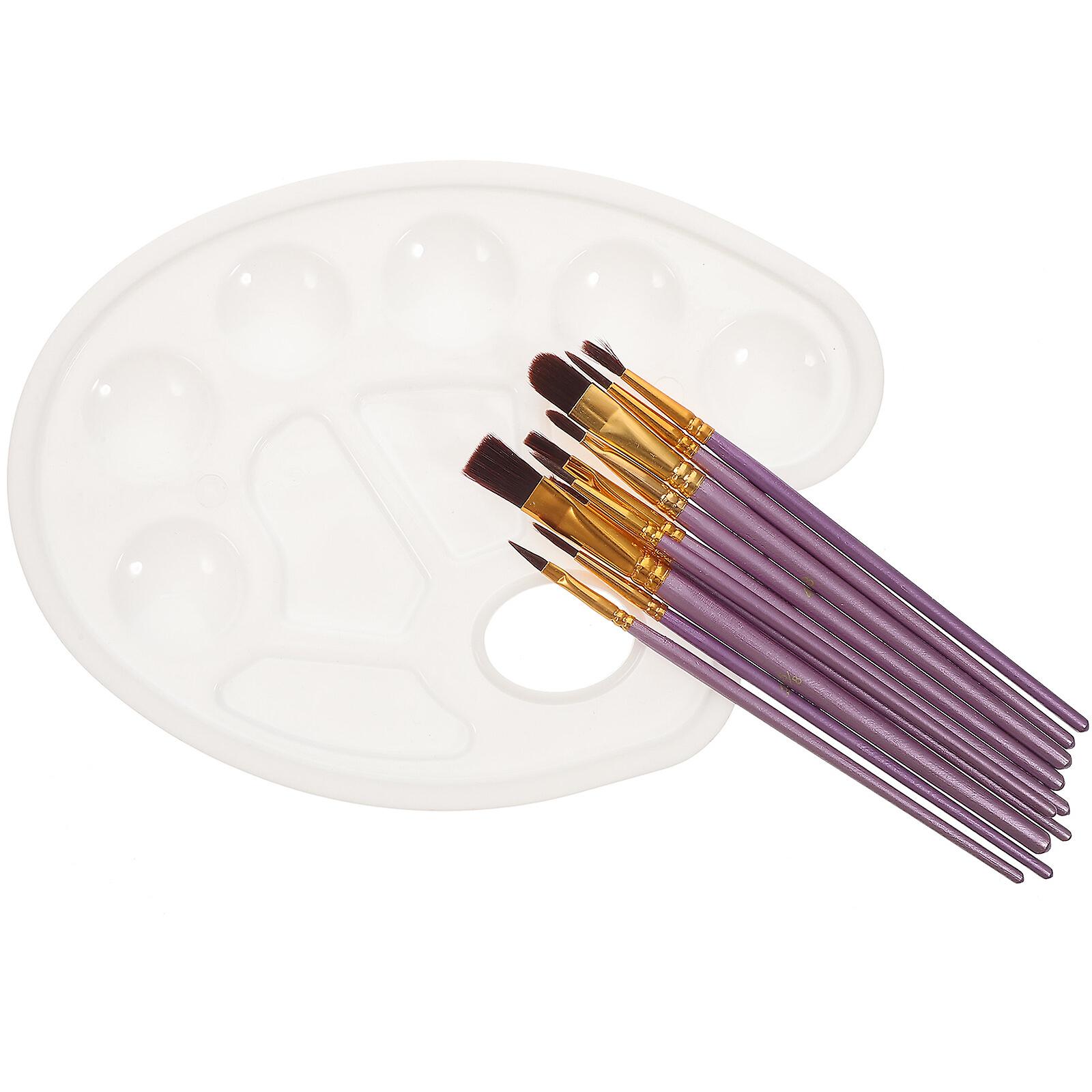 1 Set Of Painting Brush With Pigment Mixing Plate Portable Paint Brush Set Drawing Brush Kit