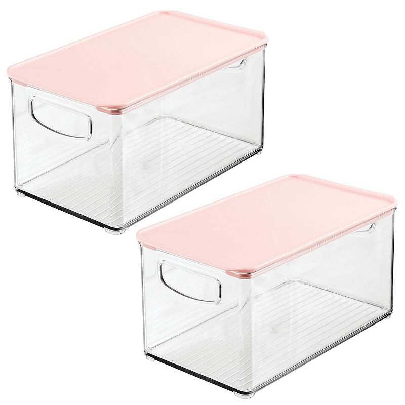 🔥(Last Day Sale 70% OFF) 💥CLEARANCE SALE💥 mDesign Deep Plastic Bathroom Storage Bin Box， Lid/Handles， 2 Pack， Clear/Pink
