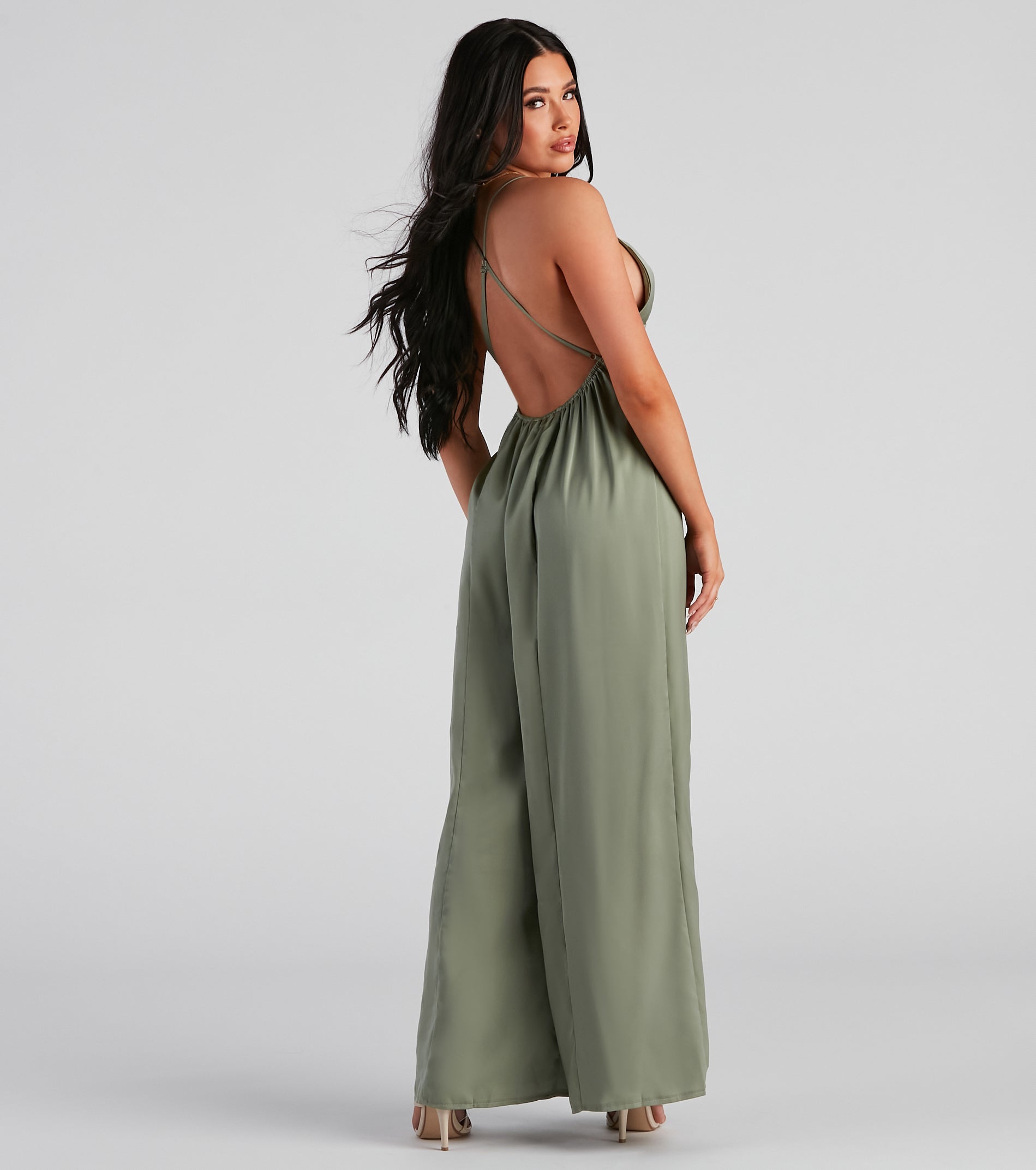 Shine By Me Satin V-Neck Jumpsuit