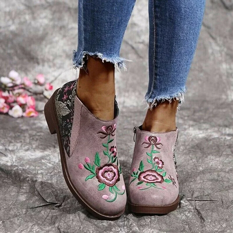 🔥🔥Women Embroidery Leather Ethnic Style Ankle Boots