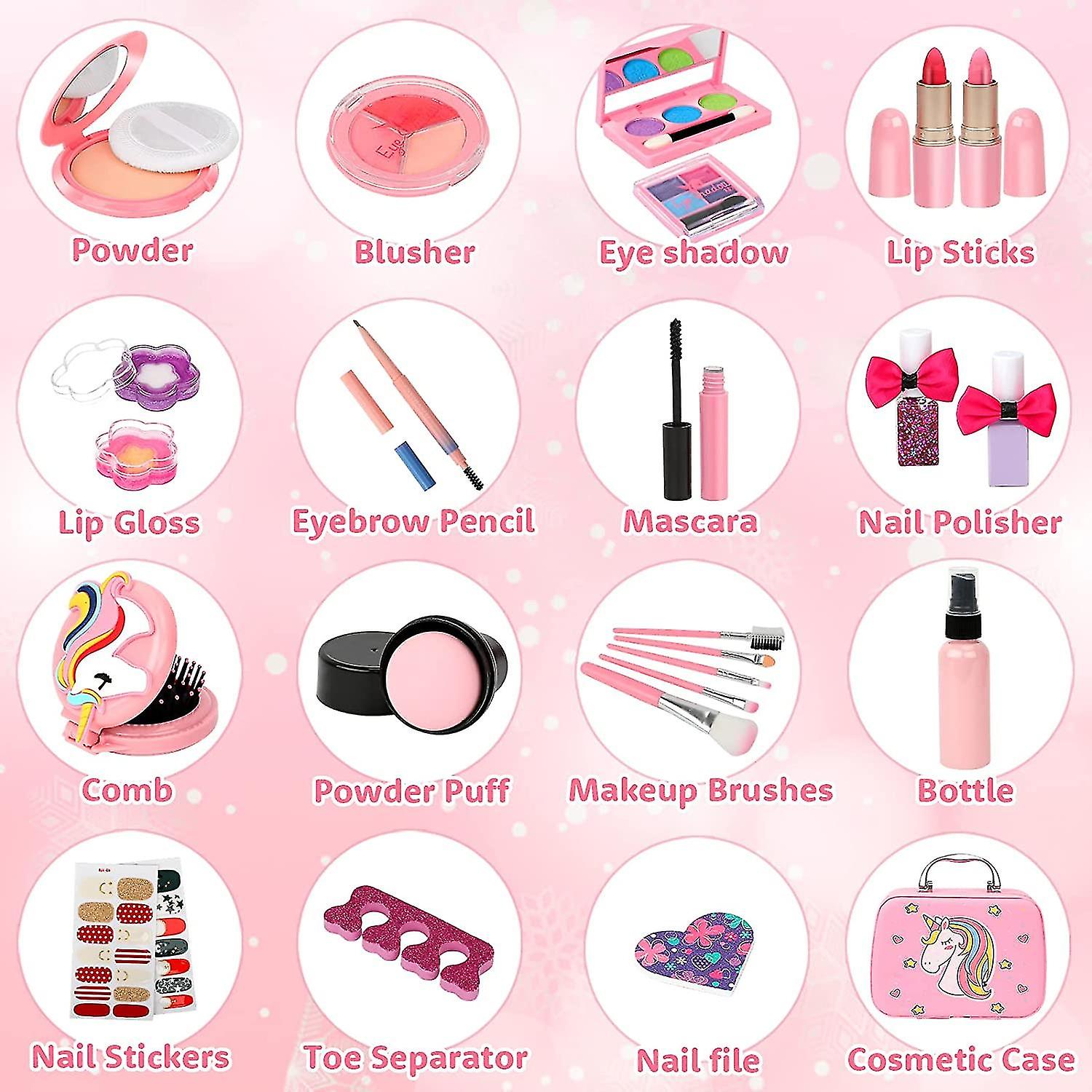 Kids Makeup Sets For Girls， Washable Kids Make Up Kit Girls Toys， Non-toxic Makeup Set For Little Girls， Childrens Makeup Sets Kids Toys Christmas Bir