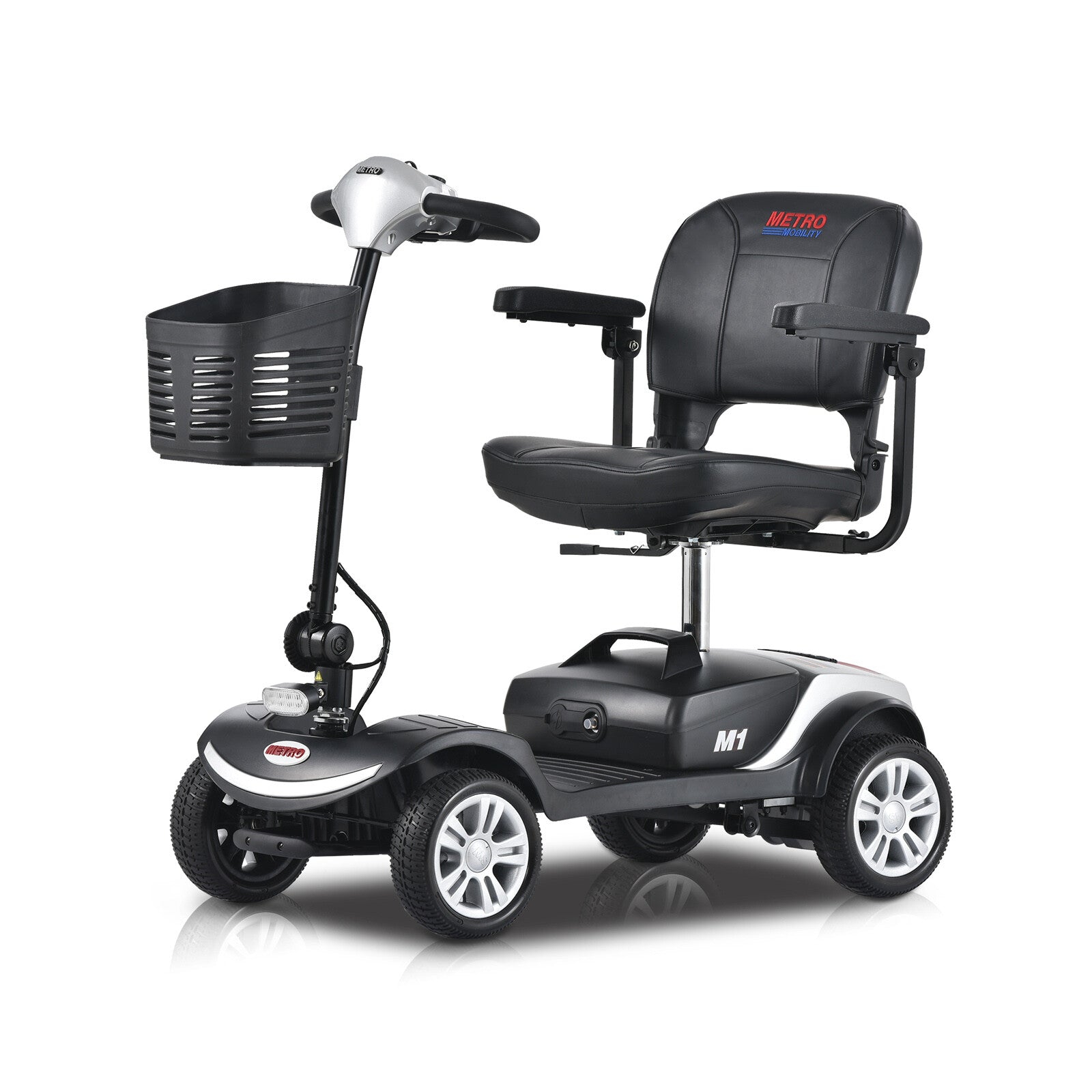 OVERDRIVE Four Wheels Compact Travel Mobility Scooter with 300W Motor for Adult-300lbs, Silver