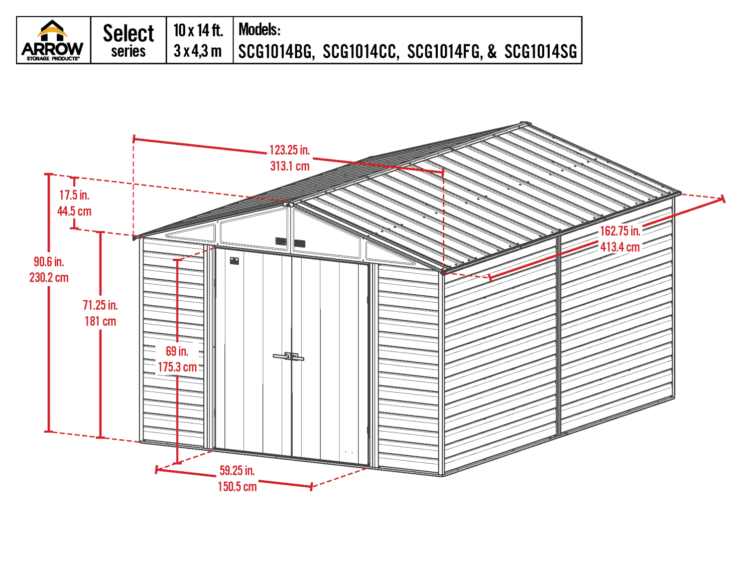 Arrow Select Steel Storage Shed, 10x14, Blue Grey