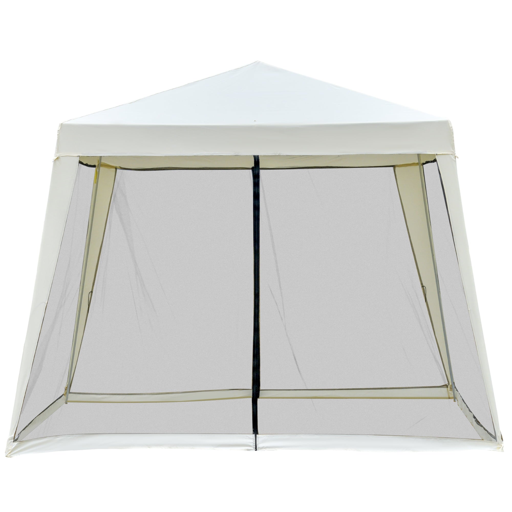 Outsunny Outdoor Sun Shade Gazebo Canopy Tent with Mesh Screen Walls Beige, Cabanas, 10 ft Width