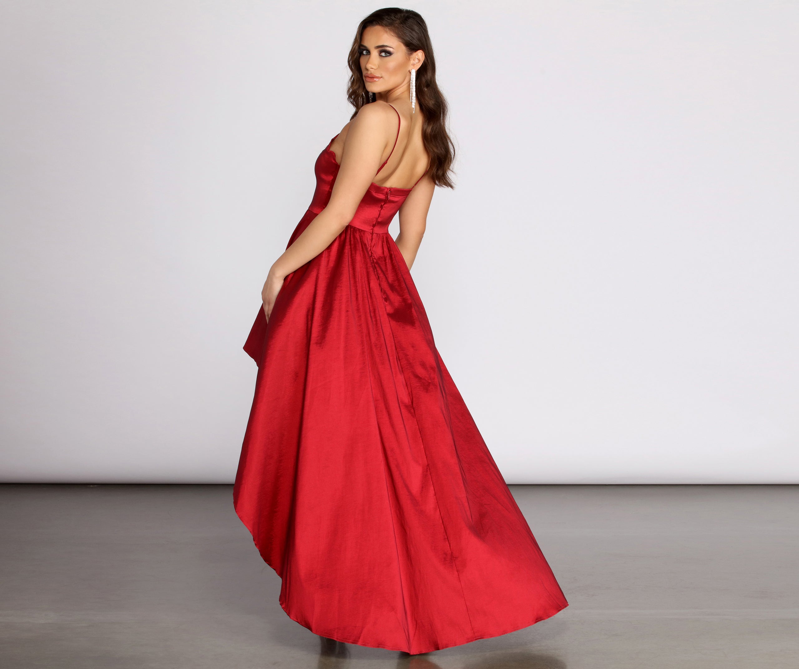 Jewel Scalloped Taffeta High Low Dress